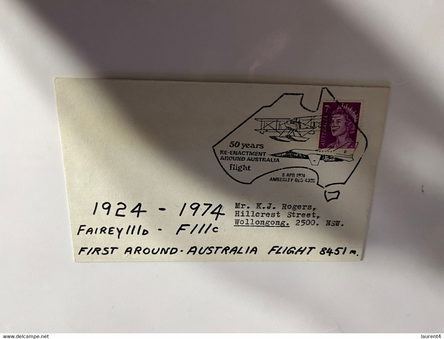 (1 Oø 34) Australia Commemorative Cover - First Around Australia Flight - 50th Anniversary - 1924-1974 - Premiers Vols