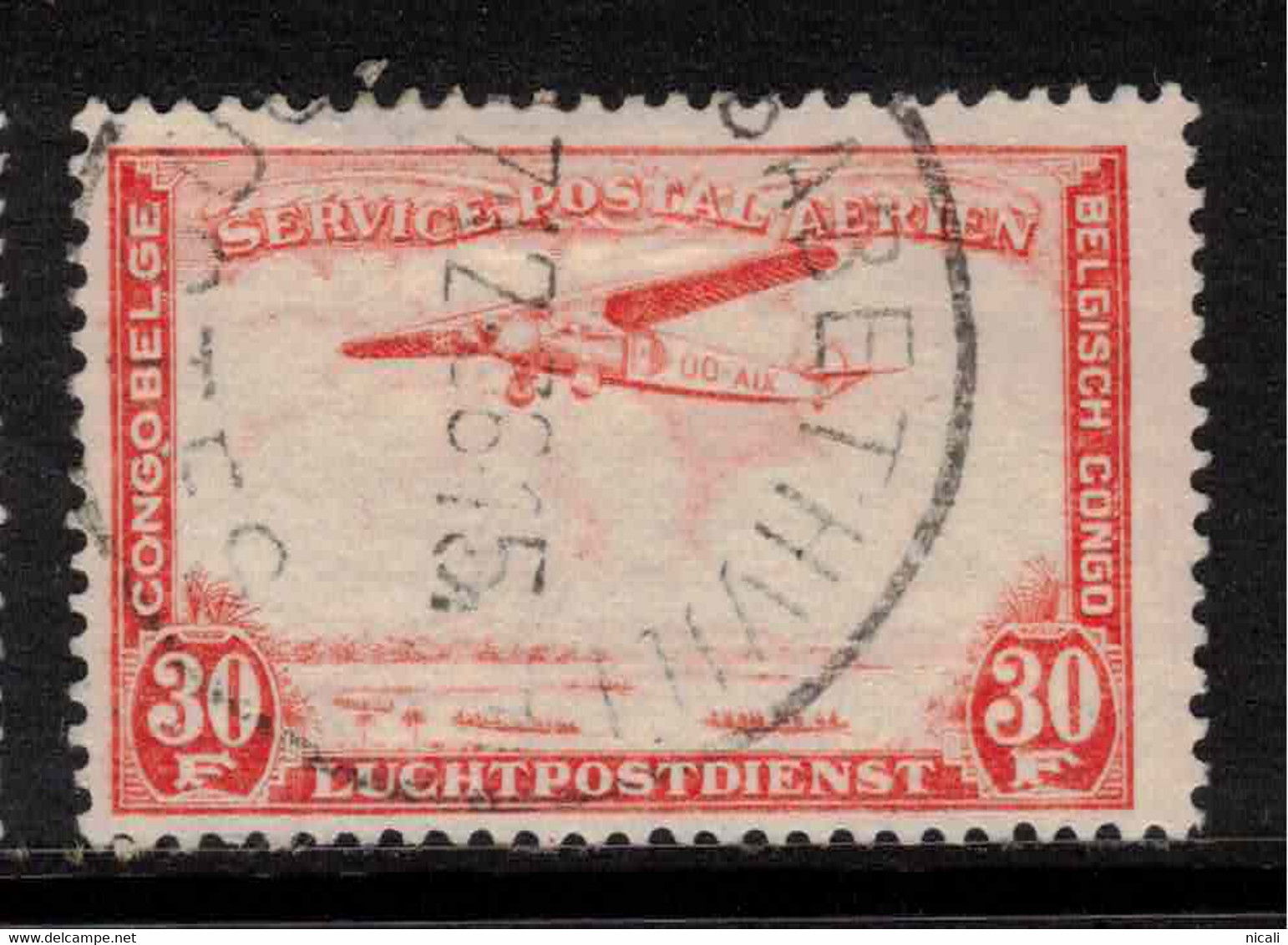 BELGIAN CONGO 1934 30f Red Air SG 204 U #ADB5 - Gebraucht