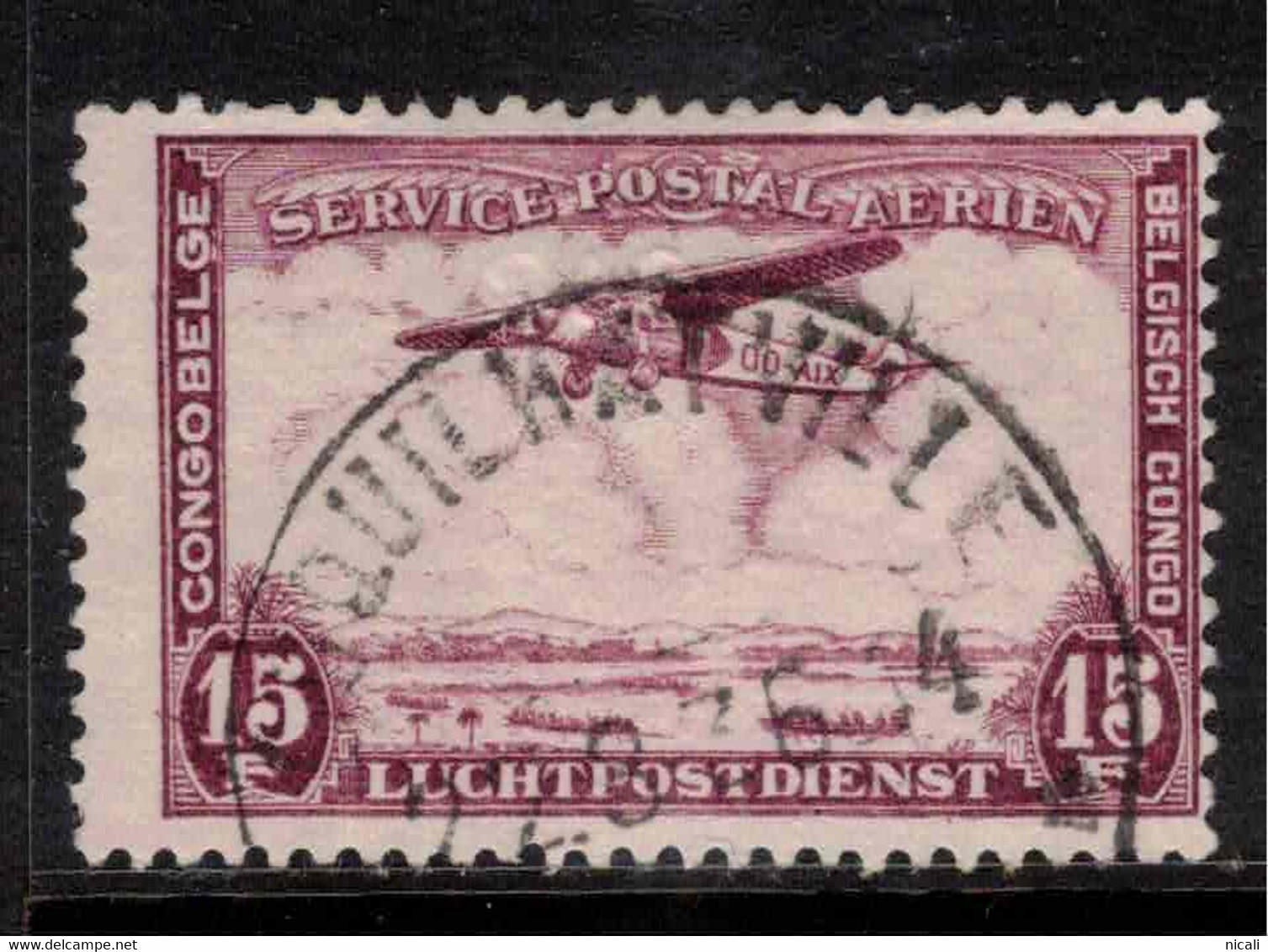 BELGIAN CONGO 1934 15f Purple Air SG 203 U #ADB4 - Oblitérés