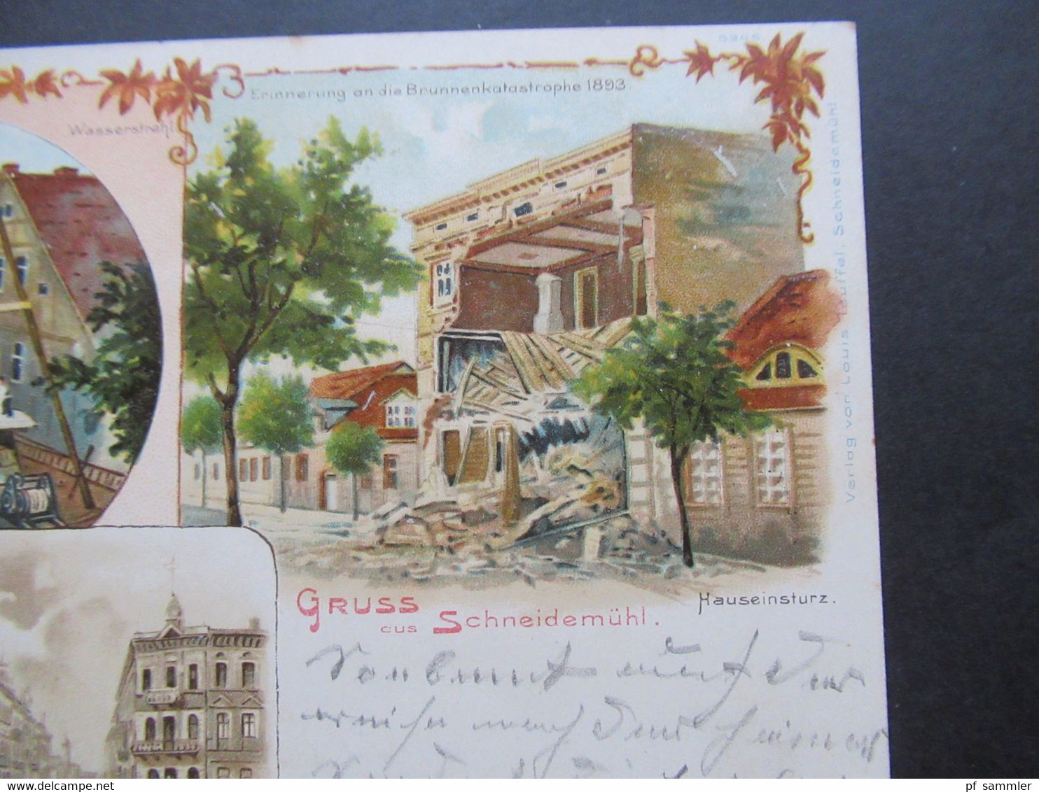 Bezirk Posen Litho 1899 Mehrbild AK Erinnerung An Die Brunnenkatastrophe 1893 / Gruss Aus Schneidemühl / Bahnpost - Posen