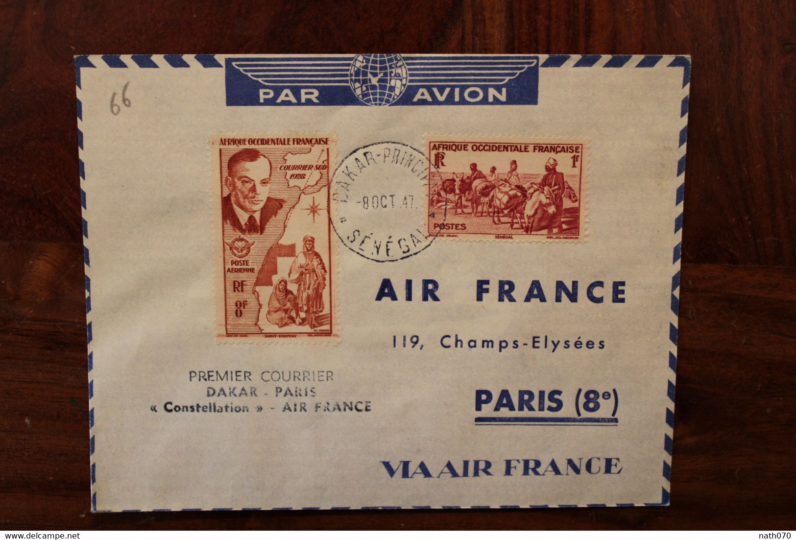 1947 AOF Sénégal France Cover Air Mail 1er Courrier Dakar Paris Par Constellation 1st Flight - Cartas & Documentos