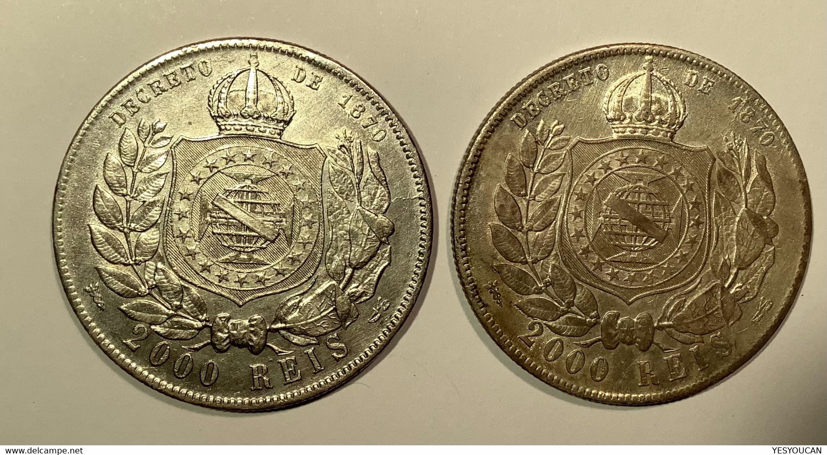 Brazil 1888 + 1889 2000 Reis Silver Coin Of Petrus II, AU Condition (Brésil Empire Monnaie D‘ Argent SUP, Crown - Brazilië