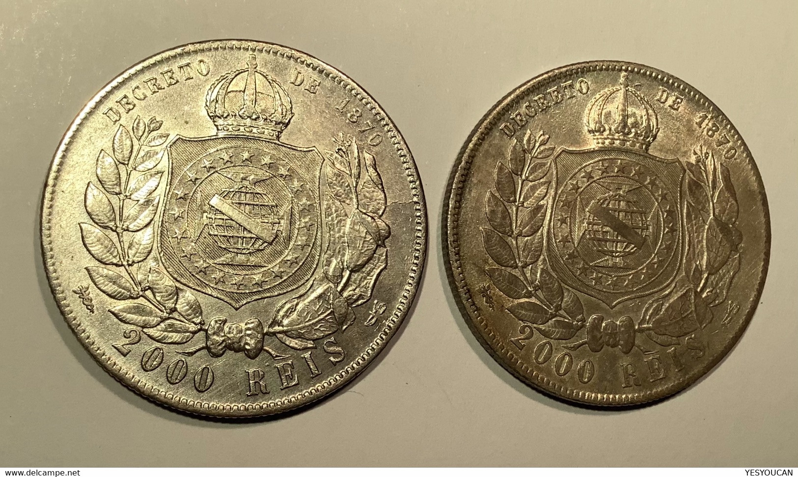 Brazil 1888 + 1889 2000 Reis Silver Coin Of Petrus II, AU Condition (Brésil Empire Monnaie D‘ Argent SUP, Crown - Brasilien