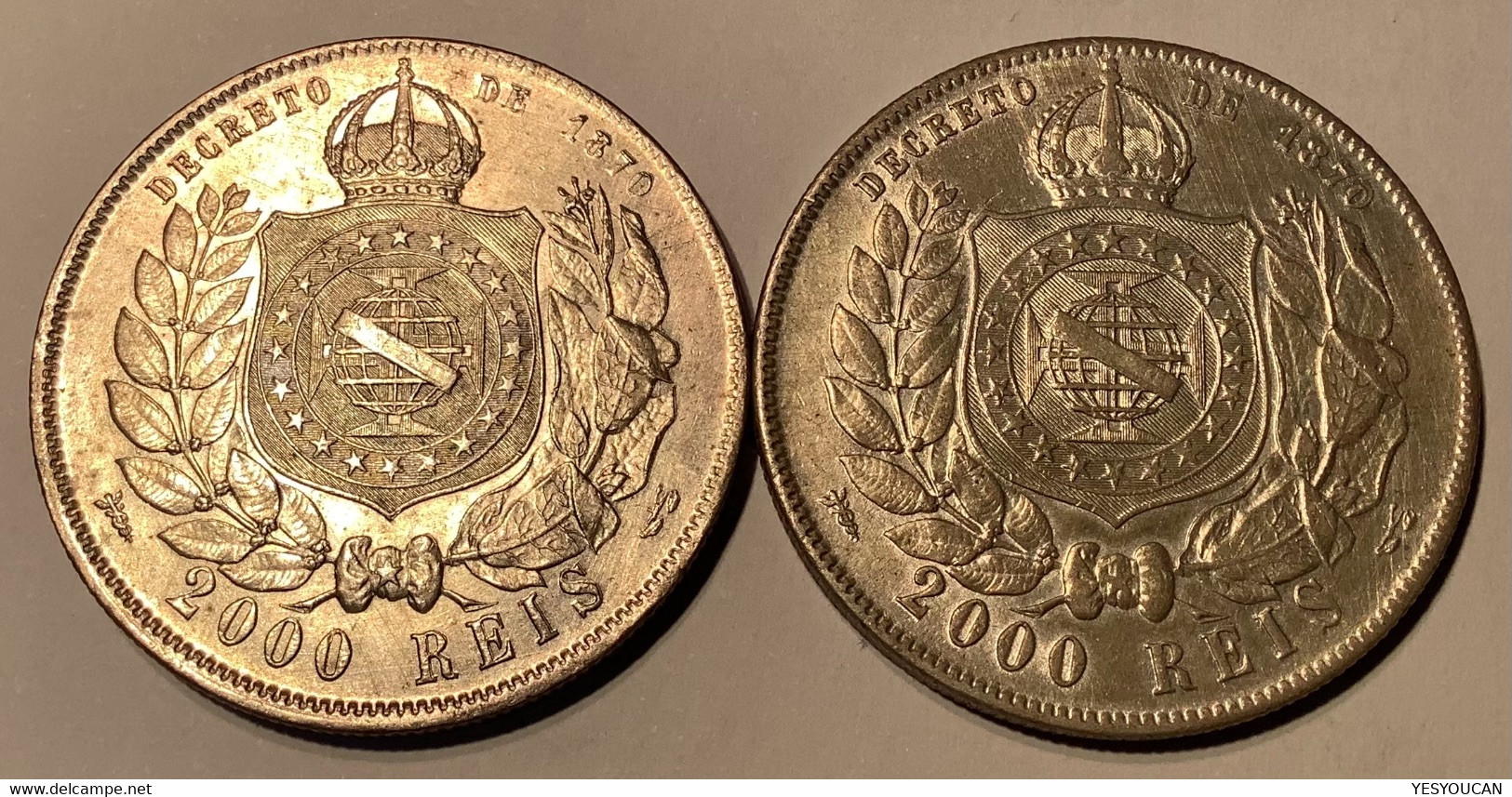 Brazil 1888 + 1889 2000 Reis Silver Coin Of Petrus II, AU Condition (Brésil Empire Monnaie D‘ Argent SUP, Crown - Brazilië