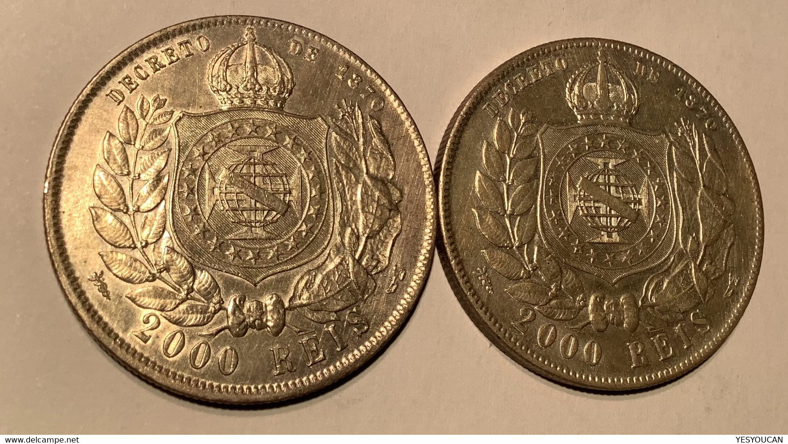 Brazil 1888 + 1889 2000 Reis Silver Coin Of Petrus II, AU Condition (Brésil Empire Monnaie D‘ Argent SUP, Crown - Brésil