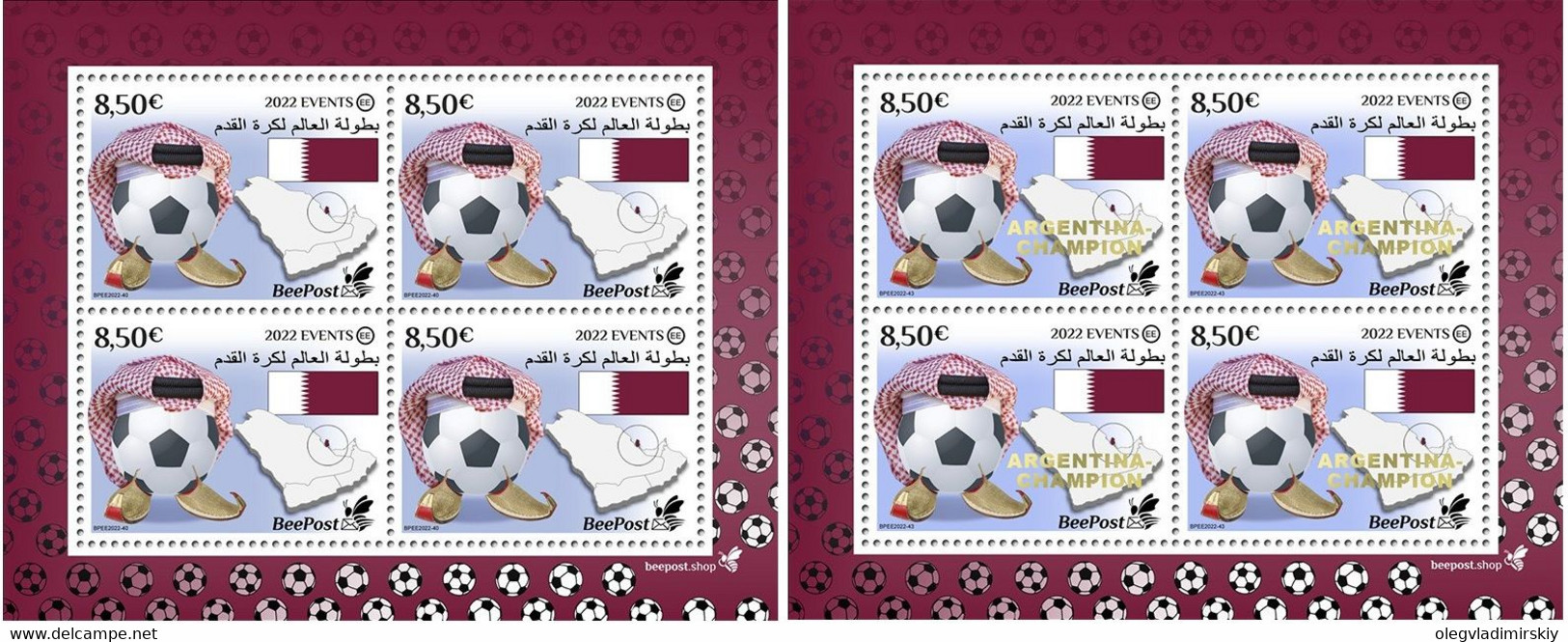 Estonia 2022 World Football Championship In Qatar Argentina - Champion BeePost Set Of 2 Sheetlets Mint - 2022 – Qatar