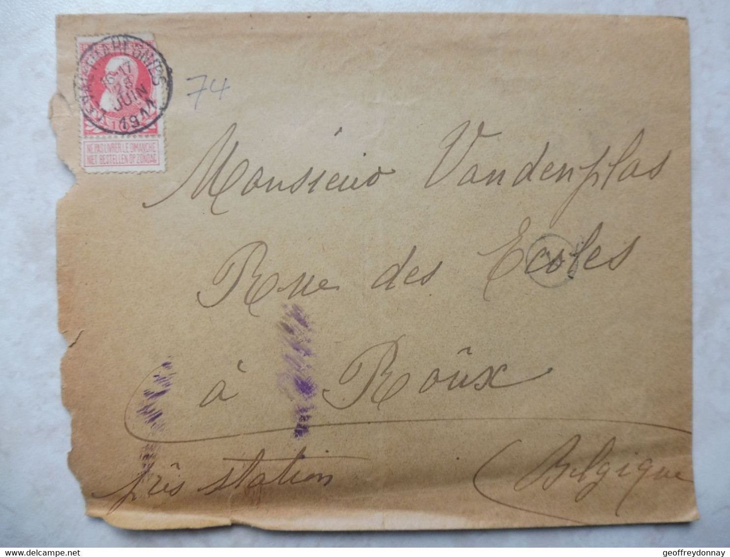 Belgique Belgie Lettre Brief  1911 Leval Roux ( 74 Avec Met Bandelette) - Brieven En Documenten