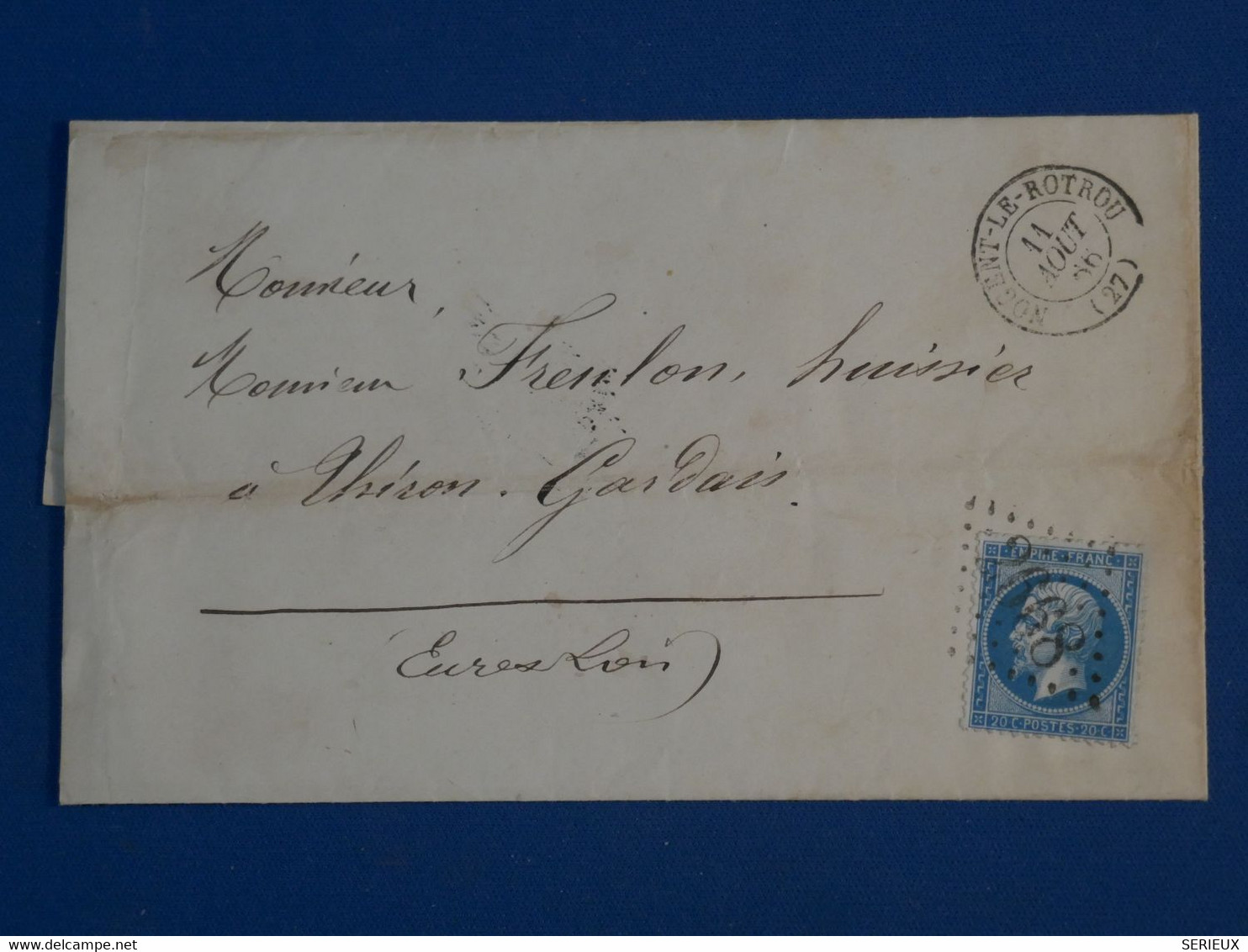 BN2 FRANCE  BELLE LETTRE 1866 NOGENT  A THERON+N° 22 +AFFRANCH. PLAISANT++ + - 1862 Napoléon III.