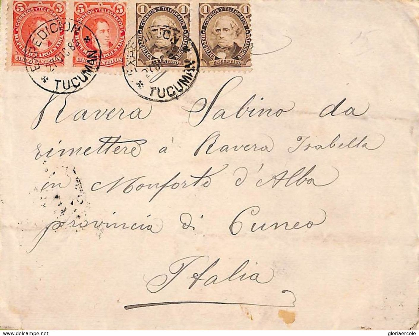 Ac6427 - ARGENTINA - POSTAL HISTORY -  COVER From TUCUMAN To ITALY  1889 - Covers & Documents