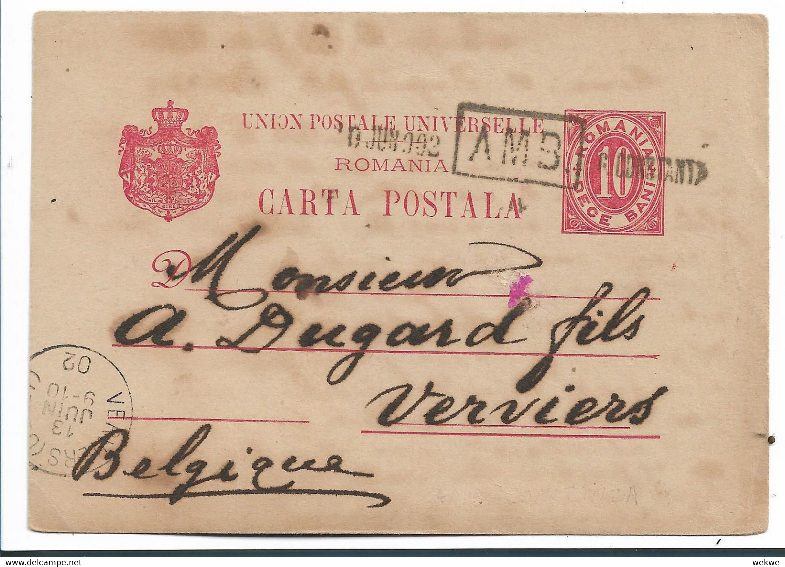 Rumänien 129 / Ganzsache P30 Mit Bahnstempel Nach Belgien (Verviers) - Lettres & Documents