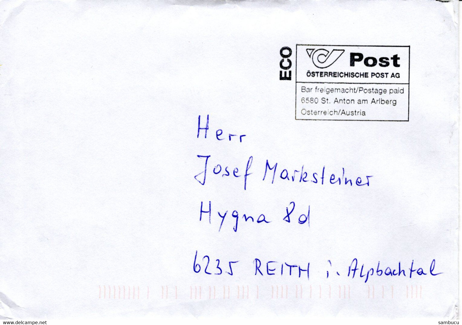 Brief Von 6580 St. Anton A. Arlberg Mit Bar Frei ECO 2023 - Cartas & Documentos