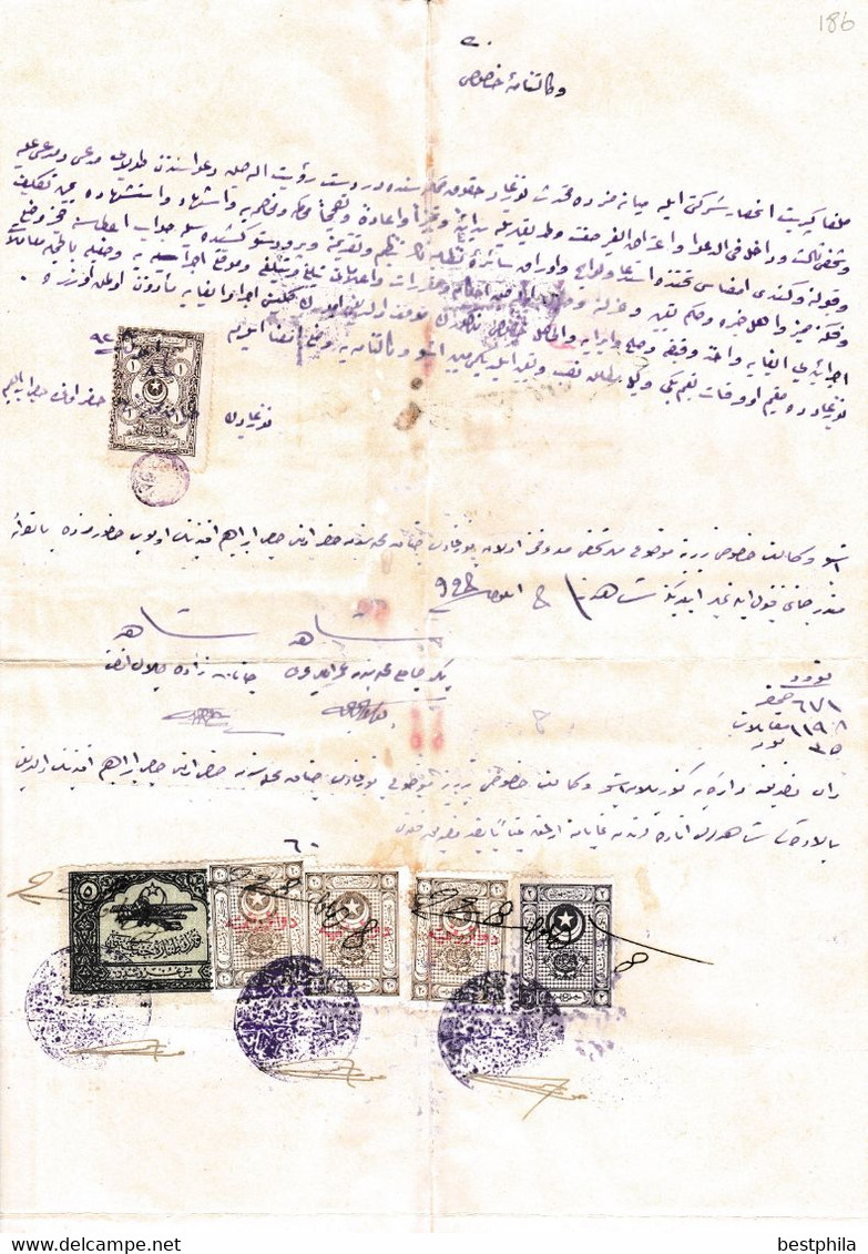 Turkey & Ottoman Empire - Turkish Air Agency Aid Stamp & Rare Document With Stamps - 186 - Brieven En Documenten