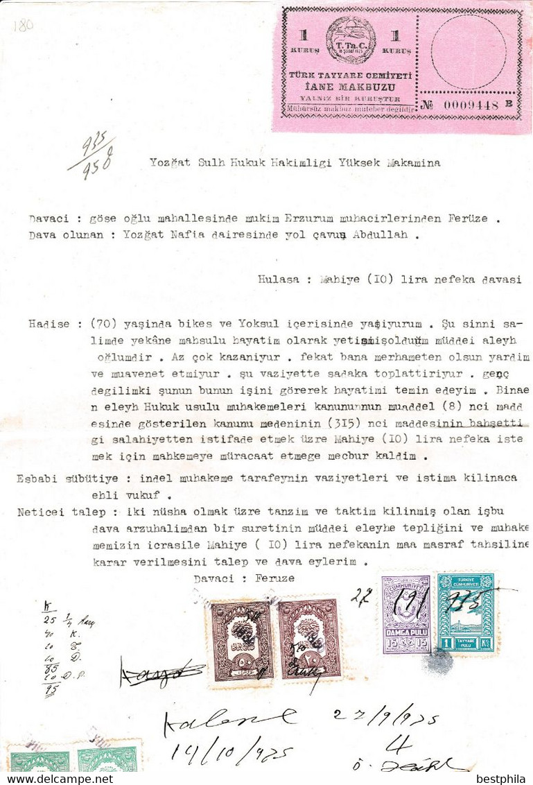 Turkey & Ottoman Empire - Turkish Air Agency Aid Stamp & Rare Document With Stamps - 180 - Brieven En Documenten