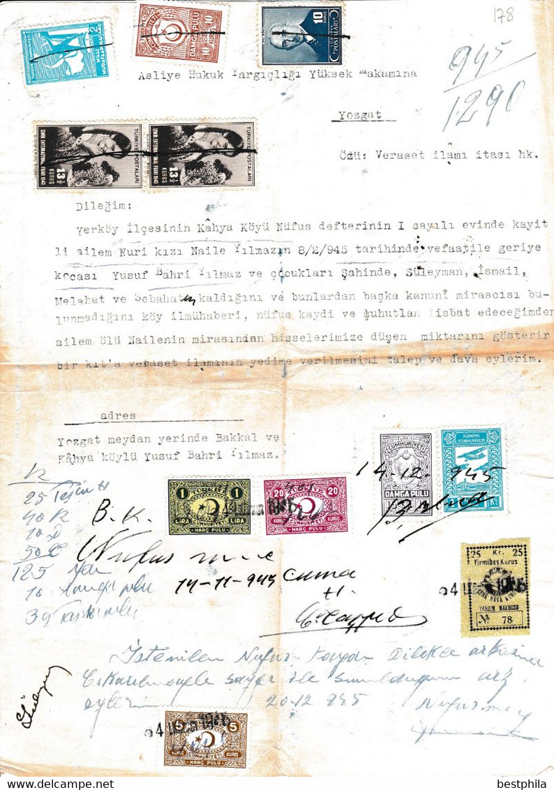 Turkey & Ottoman Empire - Turkish Air Agency Aid Stamp & Rare Document With Stamps - 178 - Lettres & Documents