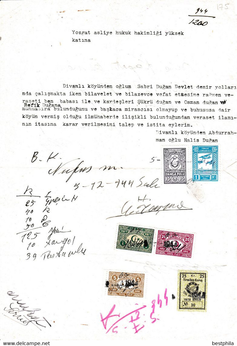 Turkey & Ottoman Empire - Turkish Air Agency Aid Stamp & Rare Document With Stamps - 175 - Cartas & Documentos