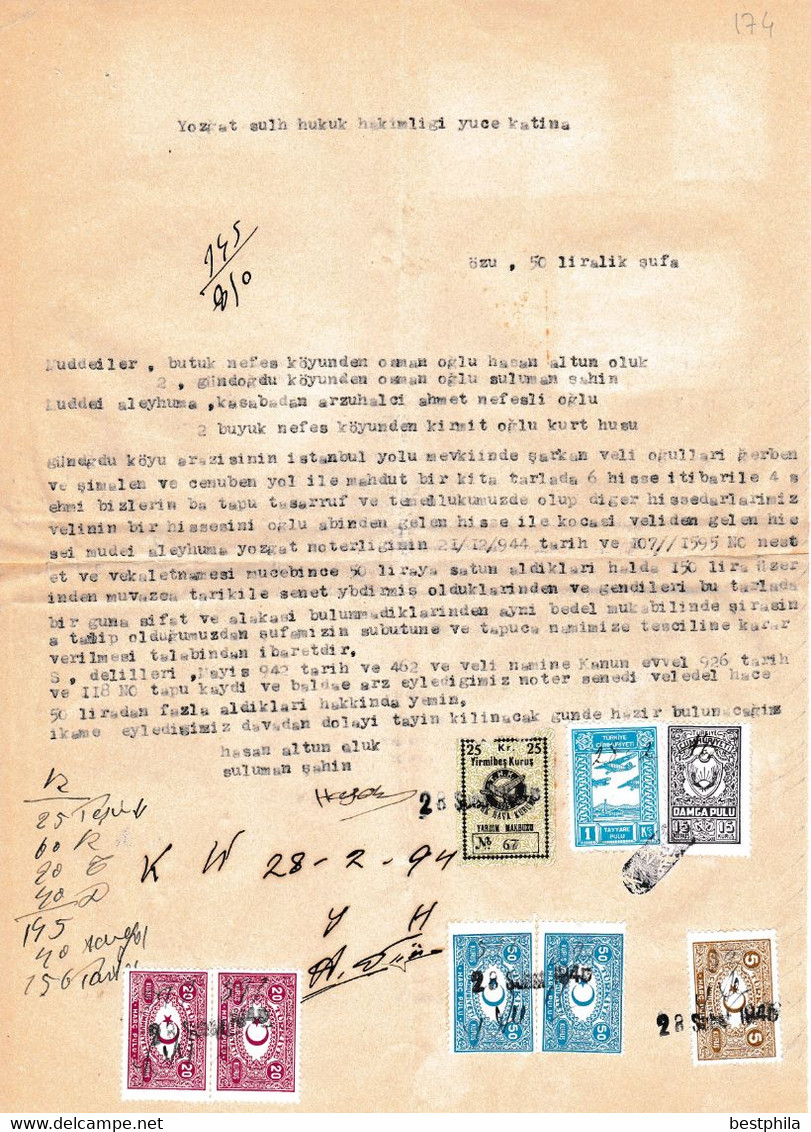 Turkey & Ottoman Empire - Turkish Air Agency Aid Stamp & Rare Document With Stamps - 174 - Lettres & Documents