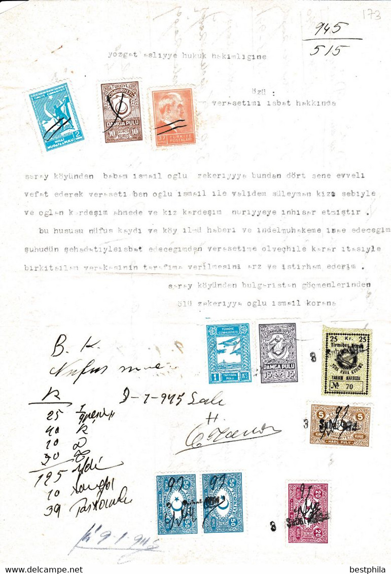 Turkey & Ottoman Empire - Turkish Air Agency Aid Stamp & Rare Document With Stamps - 173 - Cartas & Documentos