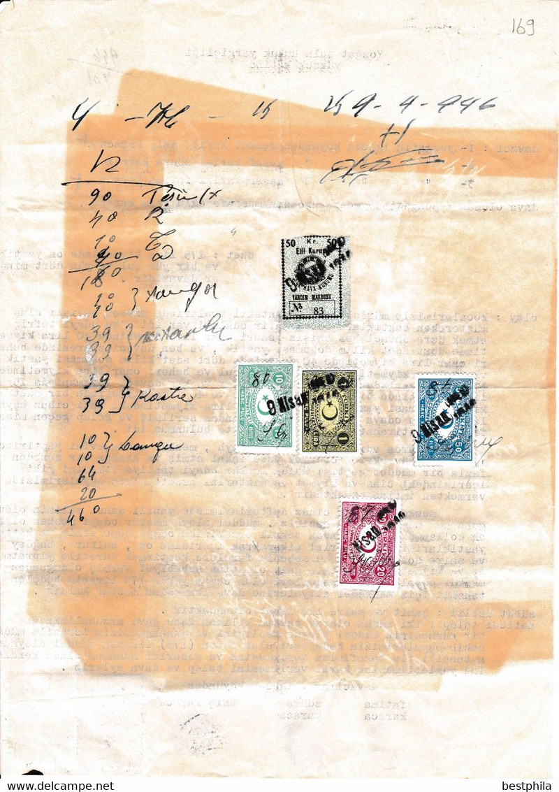 Turkey & Ottoman Empire - Turkish Air Agency Aid Stamp & Rare Document With Stamps - 169 - Lettres & Documents