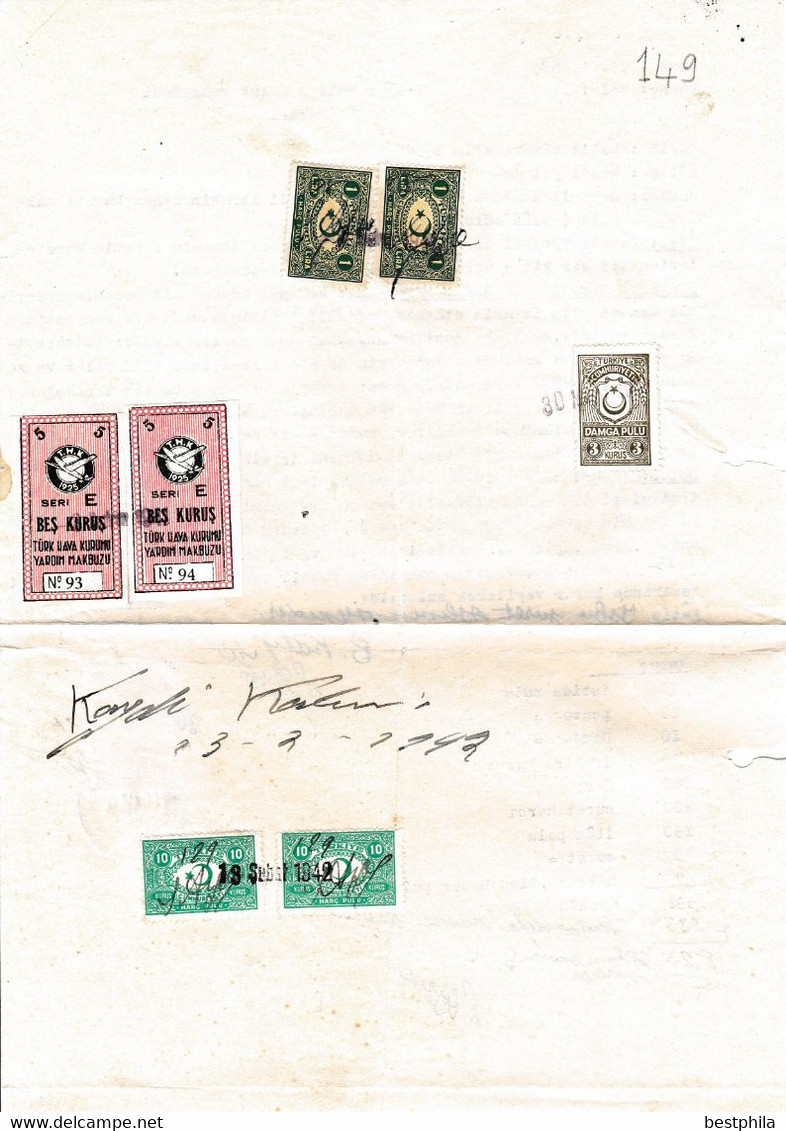 Turkey & Ottoman Empire - Turkish Air Agency Aid Stamp & Rare Document With Stamps - 149 - Brieven En Documenten