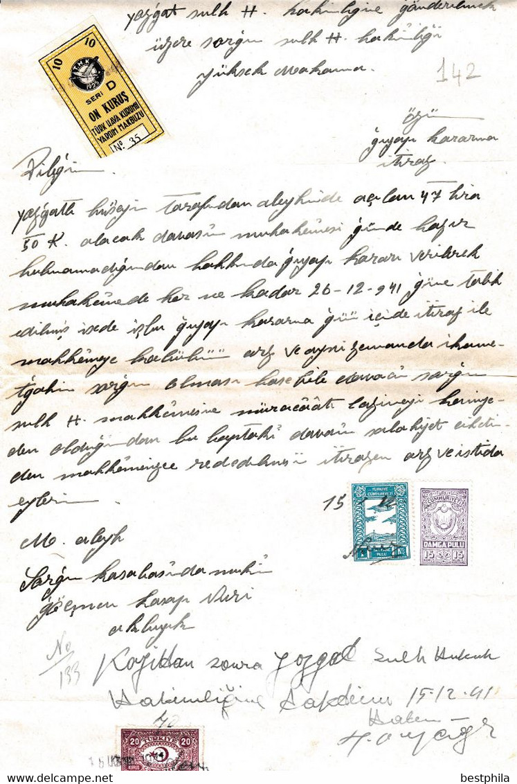 Turkey & Ottoman Empire - Turkish Air Agency Aid Stamp & Rare Document With Stamps - 142 - Brieven En Documenten