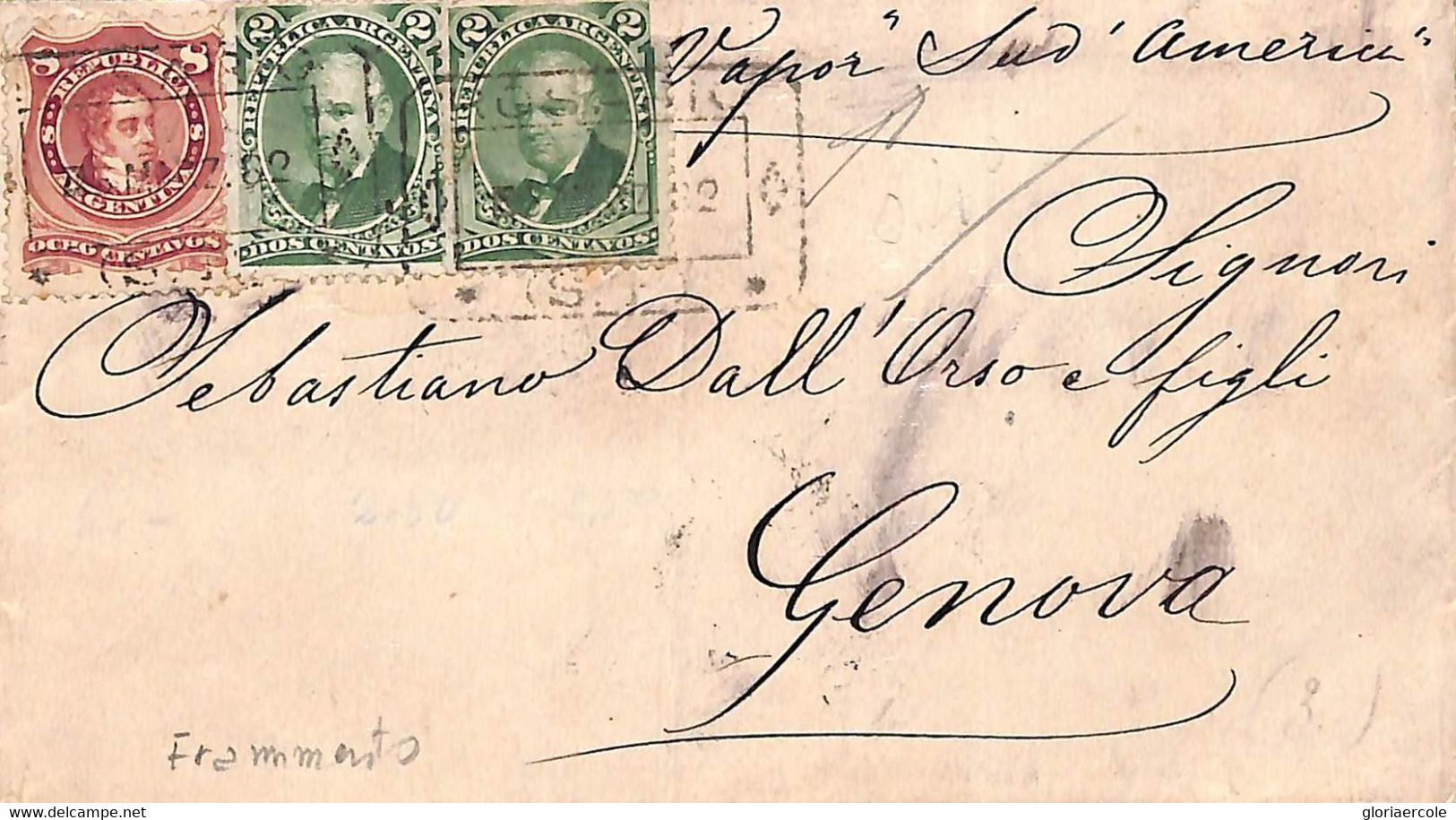 Ac6446 - ARGENTINA - POSTAL HISTORY -  Registered COVER FRONT  To ITALY 1882 - Brieven En Documenten