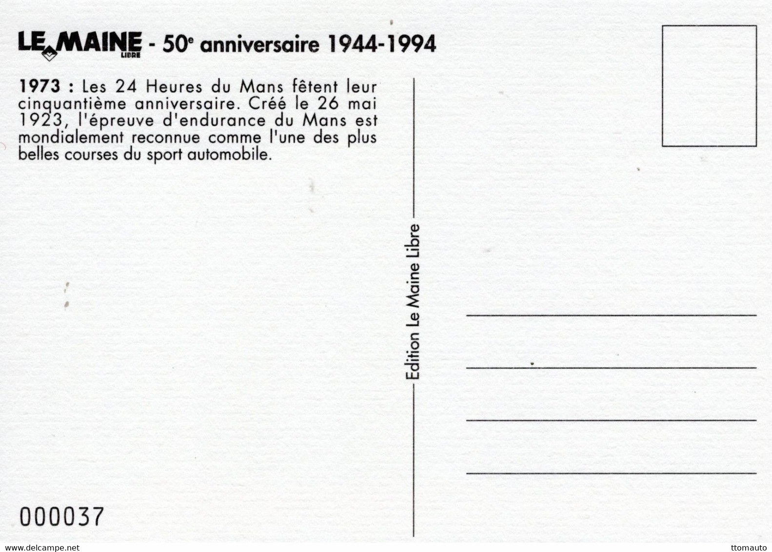 Journal 'LE MAINE' 1973 - Premier Page - 'Les 24 Heures Du Mans Fetent Leur Cinquantieme Anniversaire' - CPM - Le Mans