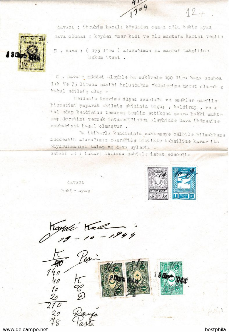 Turkey & Ottoman Empire - Turkish Air Agency Aid Stamp & Rare Document With Stamps - 124 - Lettres & Documents