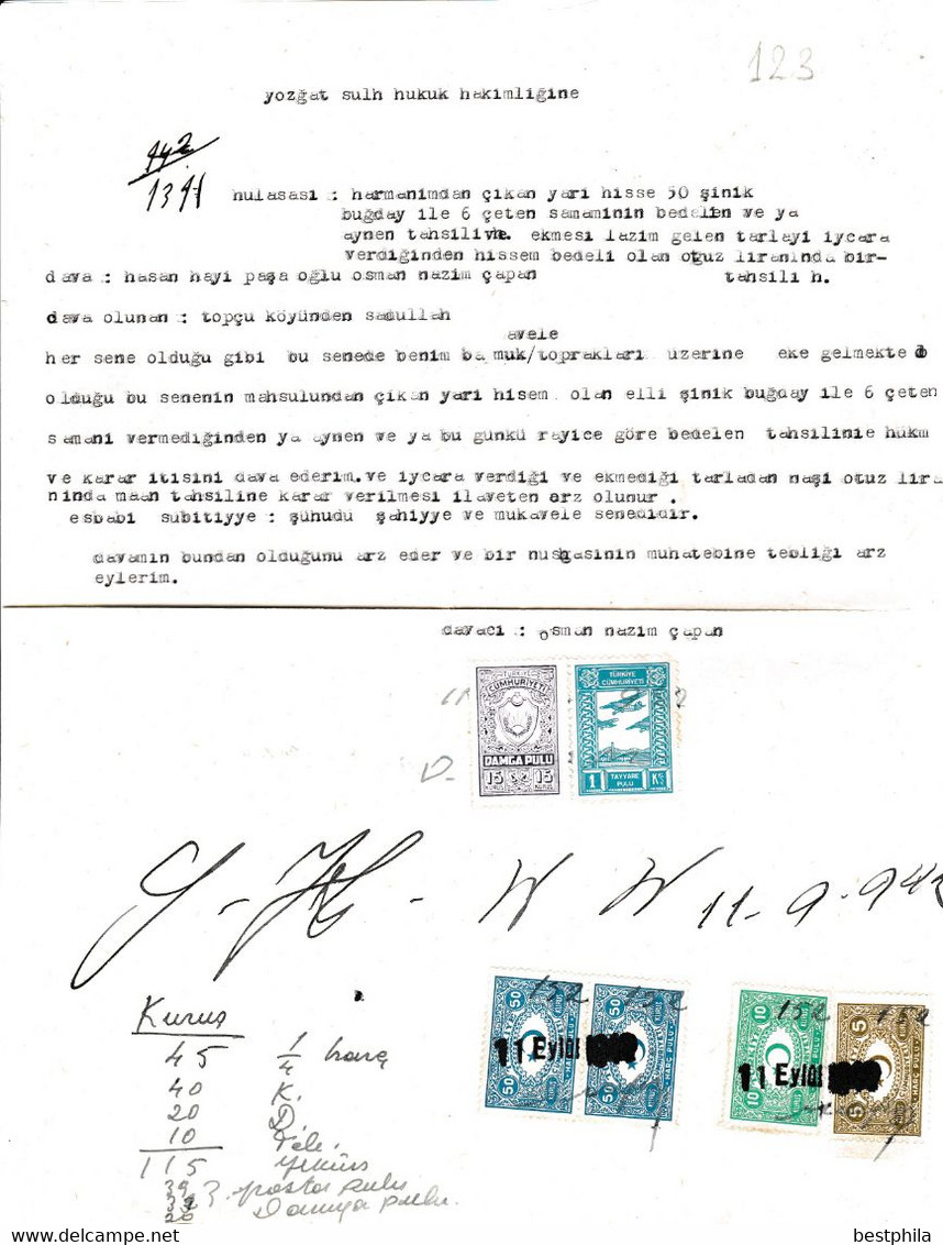 Turkey & Ottoman Empire - Turkish Air Agency Aid Stamp & Rare Document With Stamps - 123 - Storia Postale