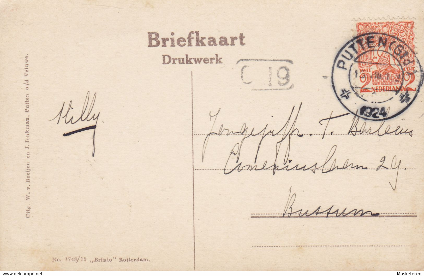 Netherlands PPC Putten O/d Veluwe Garderenseweg Met Prinsenweg Uit. W. V.Boeijen PUTTEN (Gld.) 1924 BUSSUM (2 Scans) - Putten