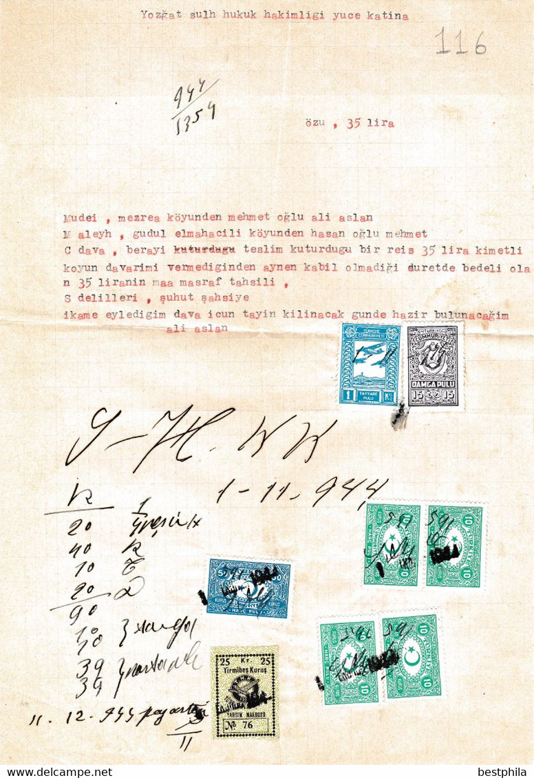 Turkey & Ottoman Empire - Turkish Air Agency Aid Stamp & Rare Document With Stamps - 116 - Cartas & Documentos