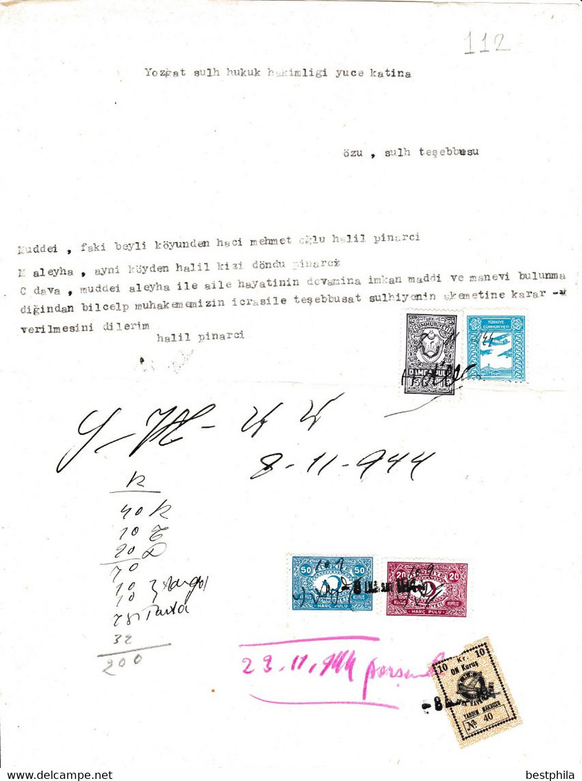 Turkey & Ottoman Empire - Turkish Air Agency Aid Stamp & Rare Document With Stamps - 112 - Brieven En Documenten