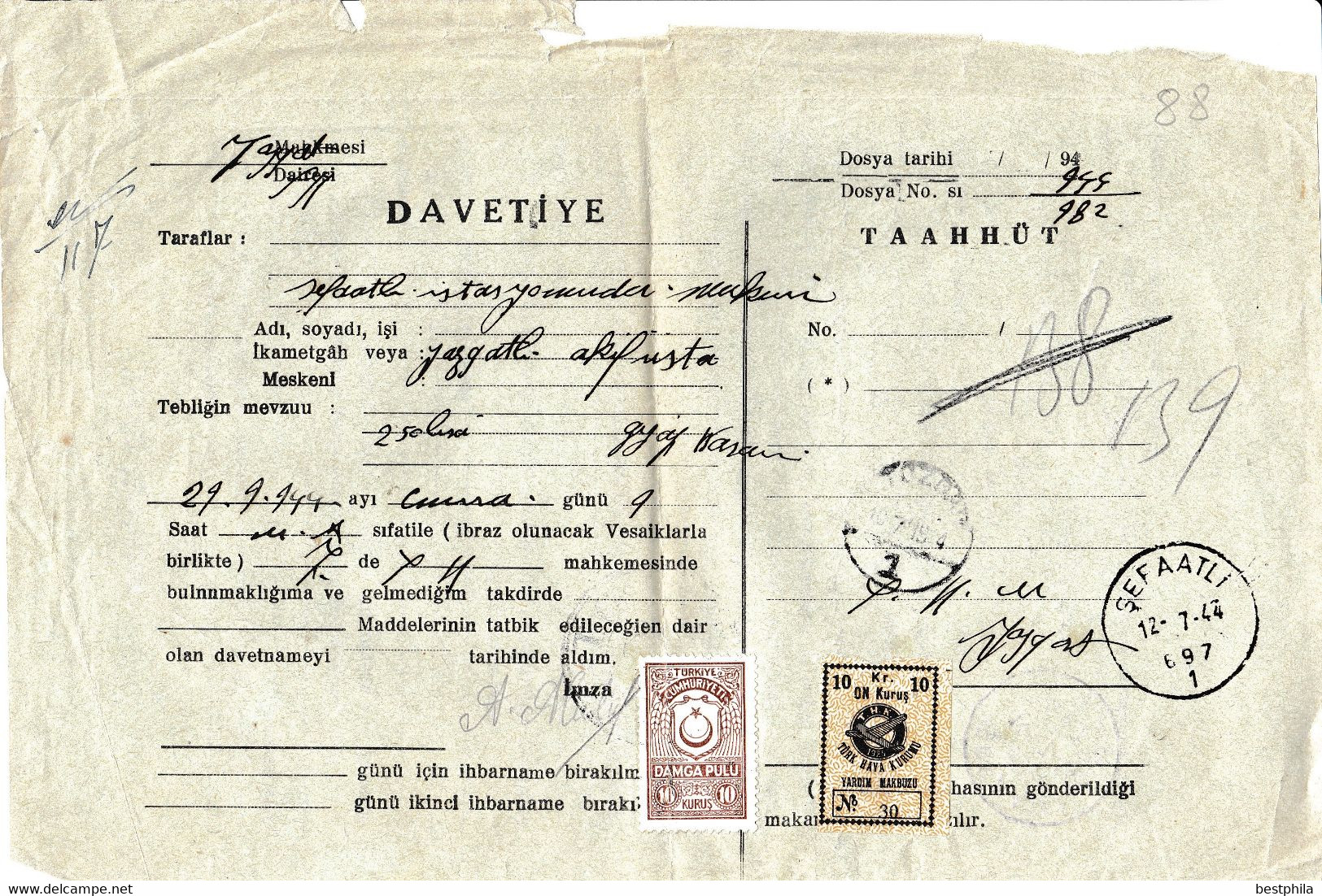 Turkey & Ottoman Empire - Turkish Air Agency Aid Stamp & Rare Document With Stamps - 88 - Brieven En Documenten