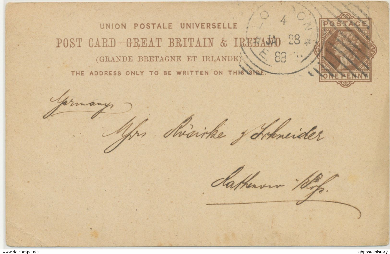 GB 1888, EXPERIMENTAL HOSTER MACHINE POSTMARK (LONDON E.C. Double Rim, 14 Bars (L) – CBP 10/22) On Very Fine QV 1d Brown - Covers & Documents