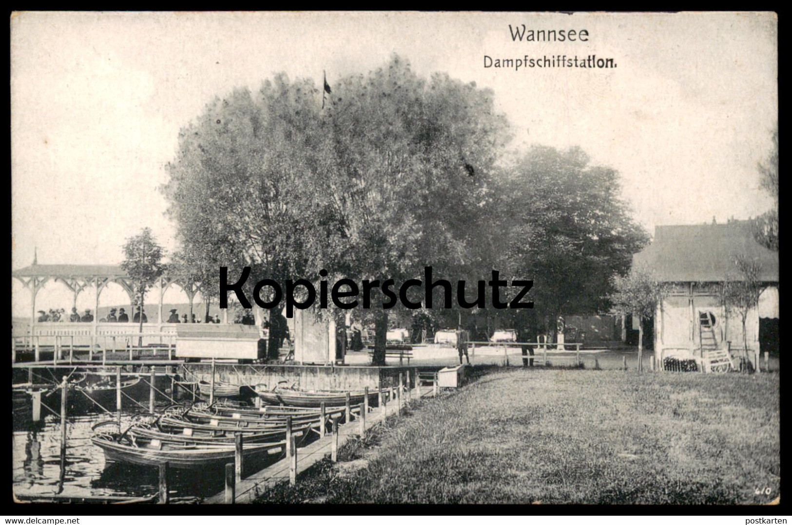 ALTE POSTKARTE BERLIN WANNSEE DAMPFSCHIFFSTATION BOOTE PASSAGIERE SEE Steg Ansichtskarte AK Cpa Postcard - Wannsee