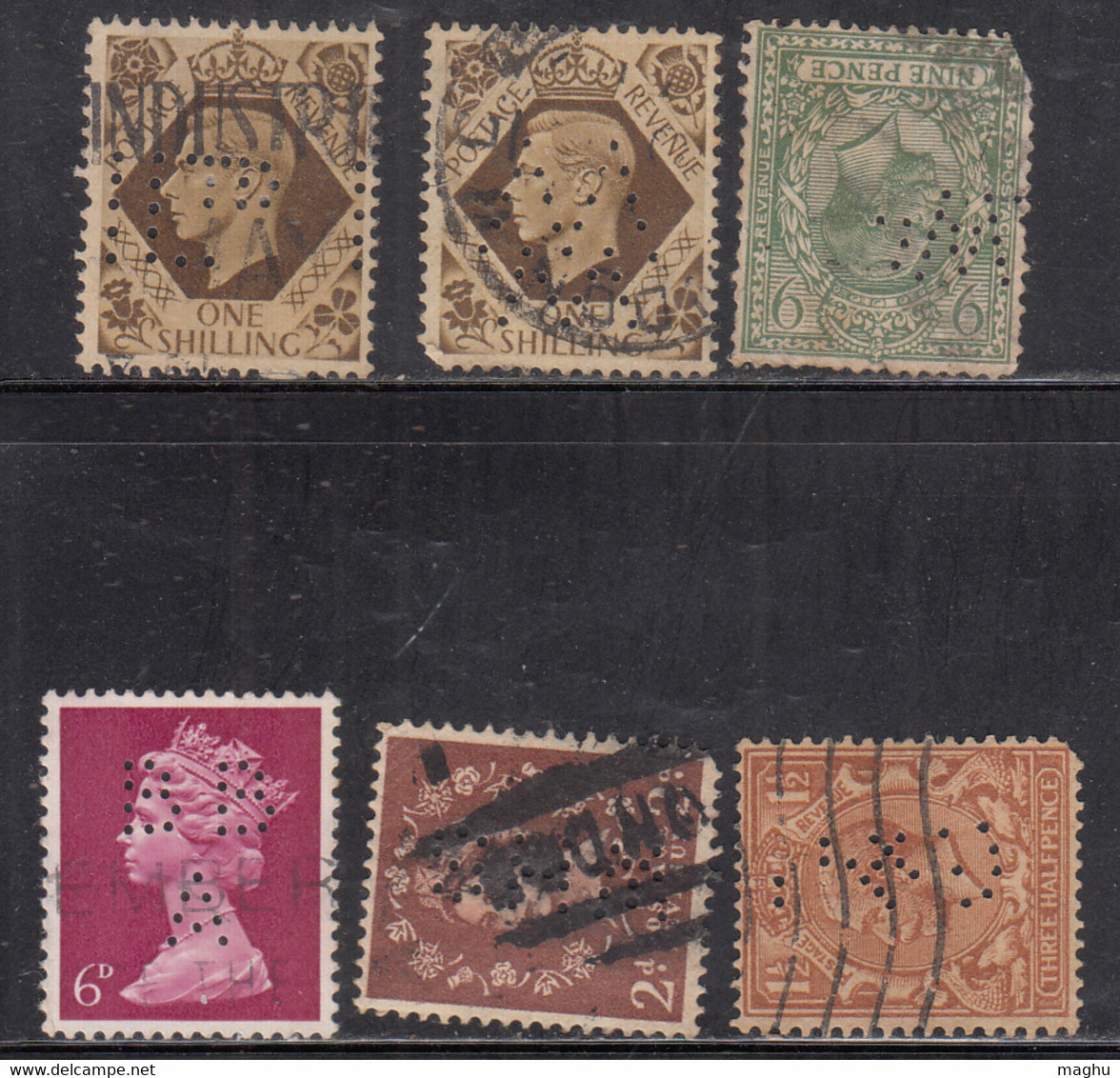 6 Diff., Great Britain Used, Perfin, Perfins - Perfin