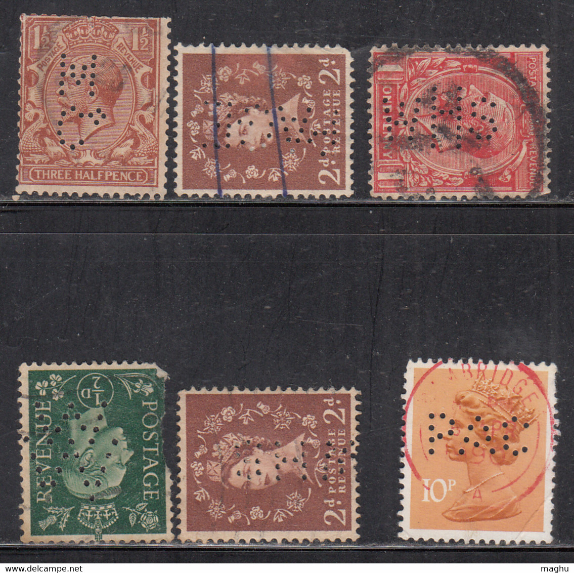 6 Diff., Great Britain Used, Perfin, Perfins - Perfin