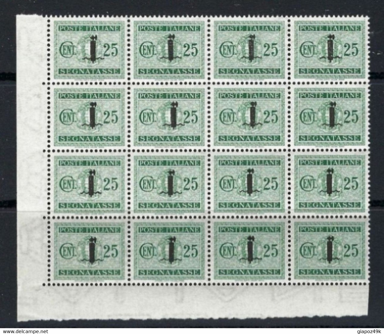 ● ITALIA R.S.I. 1944  SEGNATASSE  N.° 63 ** Blocco Di 16  Cat. 320 € : Solo Al 5 % ️ Angolo Di Foglio L. N. 1107 ️ - Postage Due