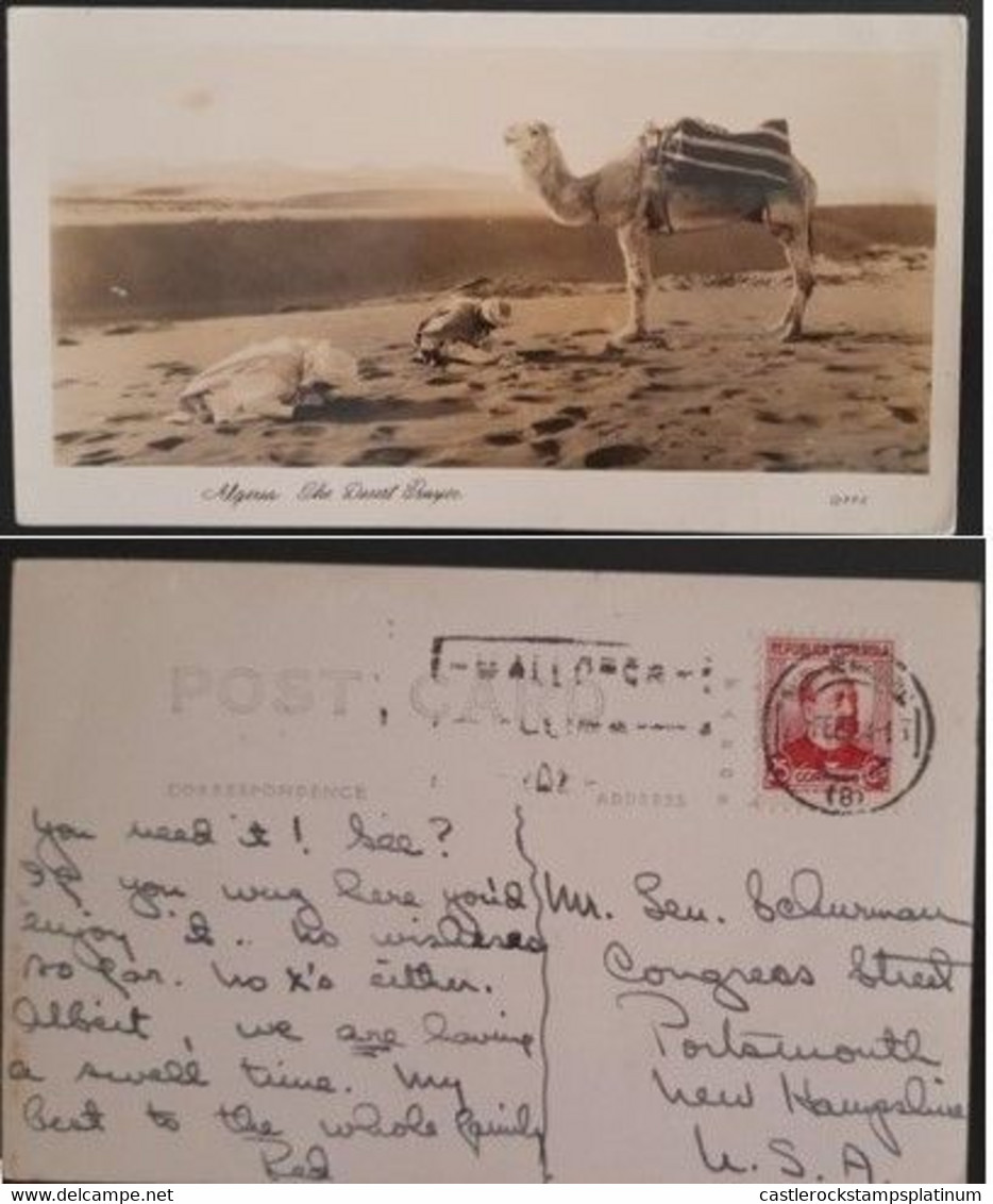 A) 1917, SPANISH REPUBLIC, JOY, DESERT, CAMEL, POSTCARD, SENT TO UNITED STATES, XF - 1850-1931