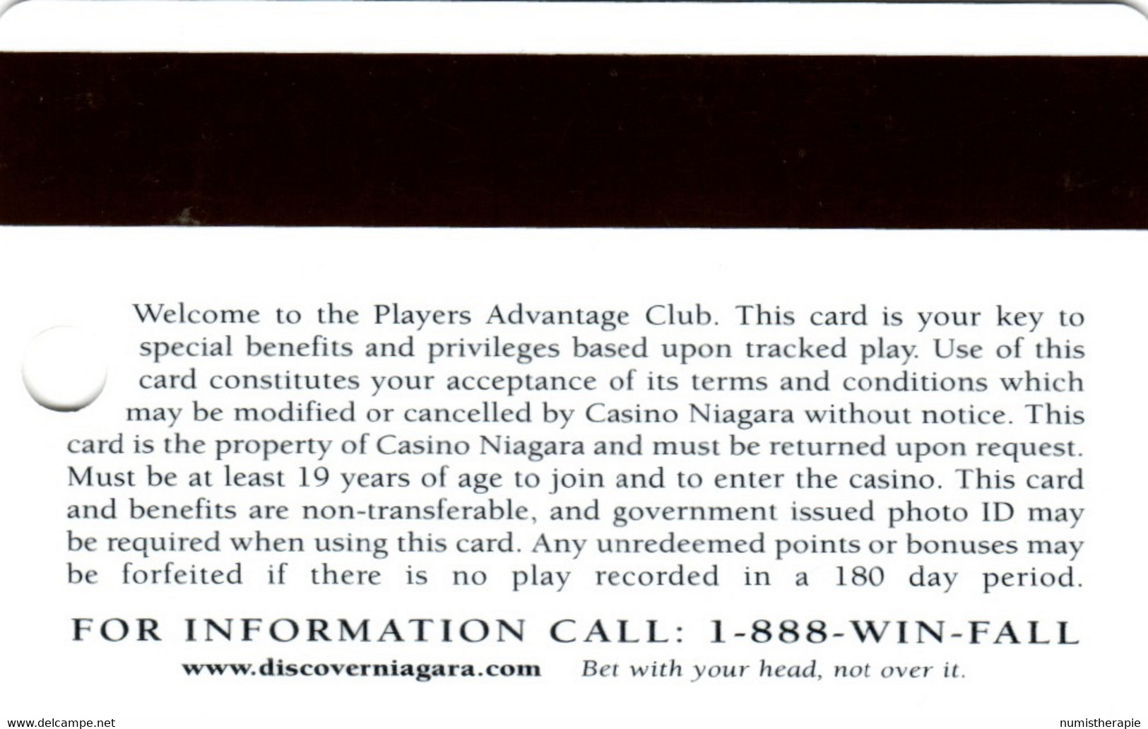 Casino Niagara : Players Advantage : N° Tél 1-888-WIN-FALL - Casino Cards
