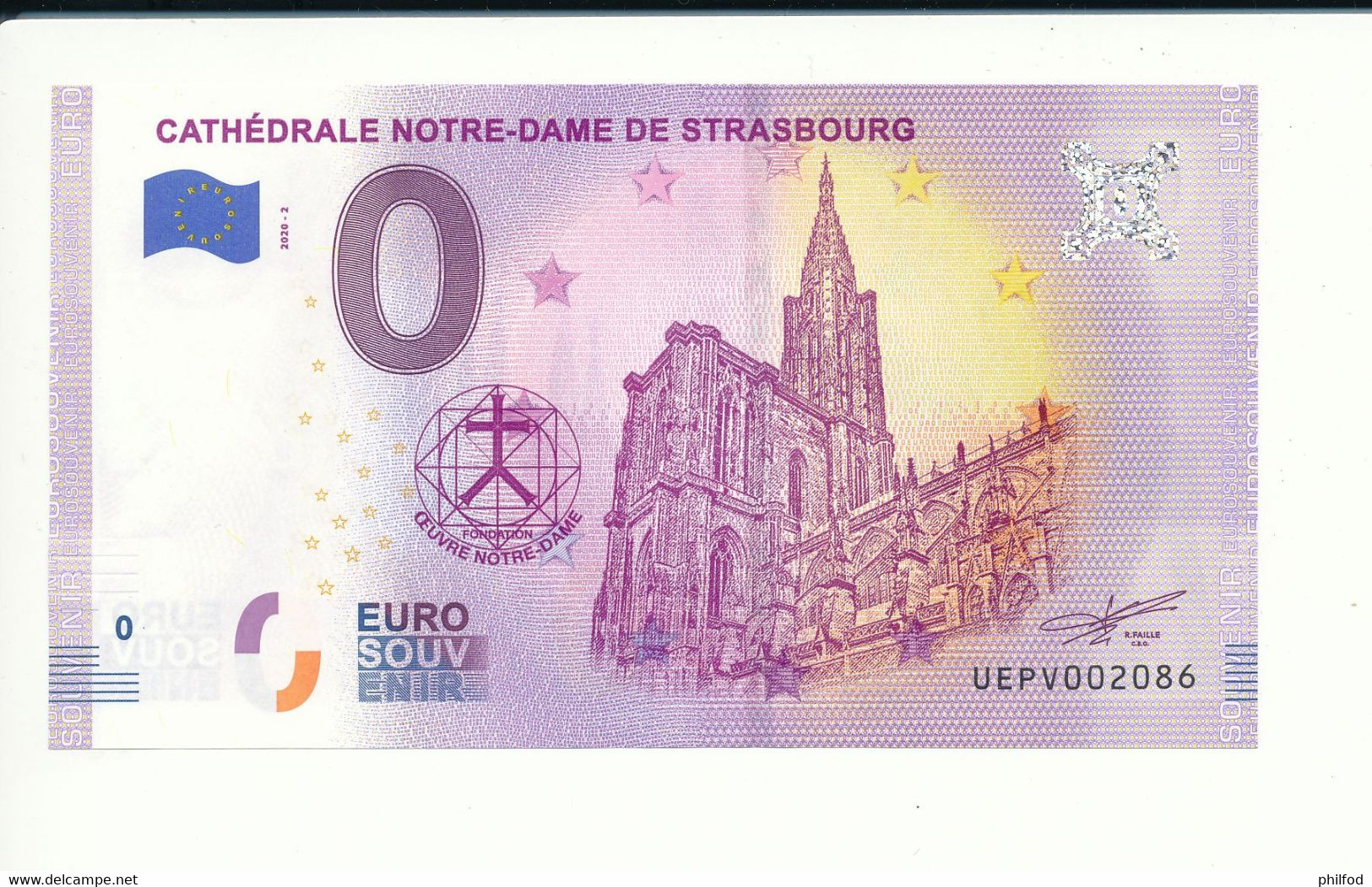 Billet Touristique 0 Euro - CATHÉDRALE NOTRE-DAME DE STRASBOURG - 2020-2 - UEPV - N° 2086 - Autres & Non Classés