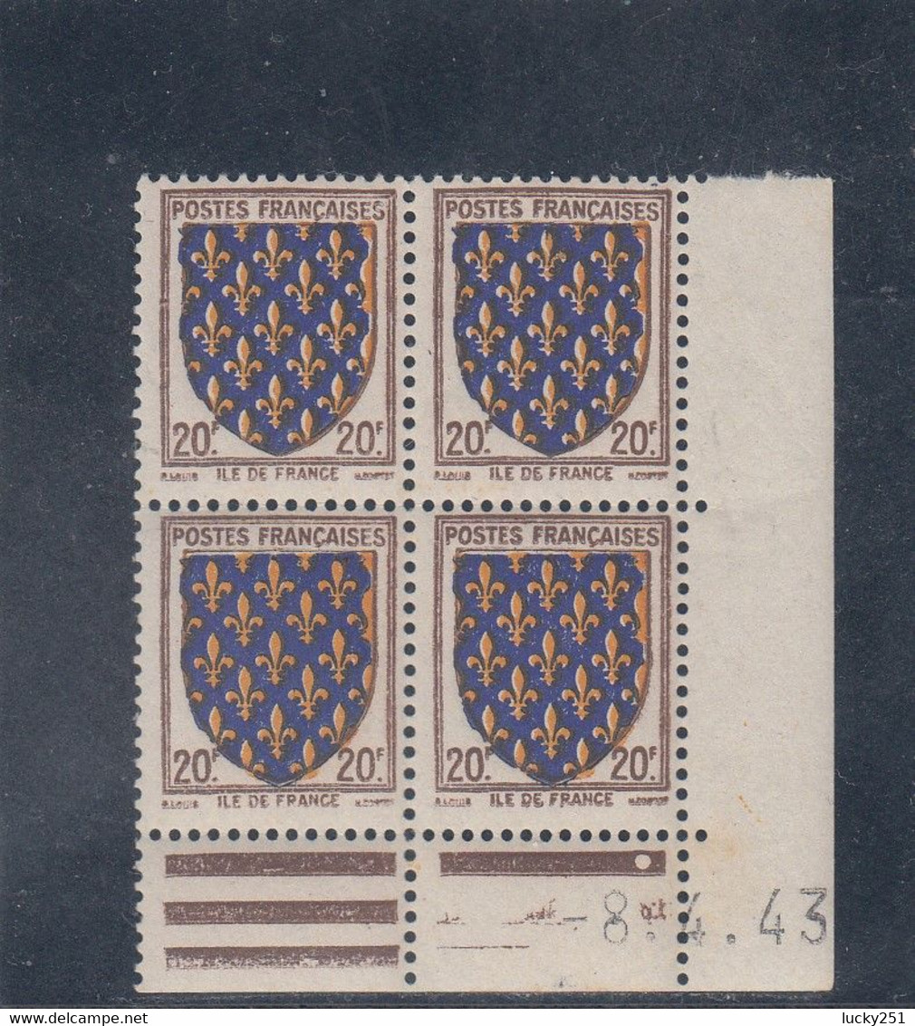 France - 23/04/1943 - Neuf** - N°YT 575** - Coin Daté  - Armoiries, Ile De France - 1940-1949