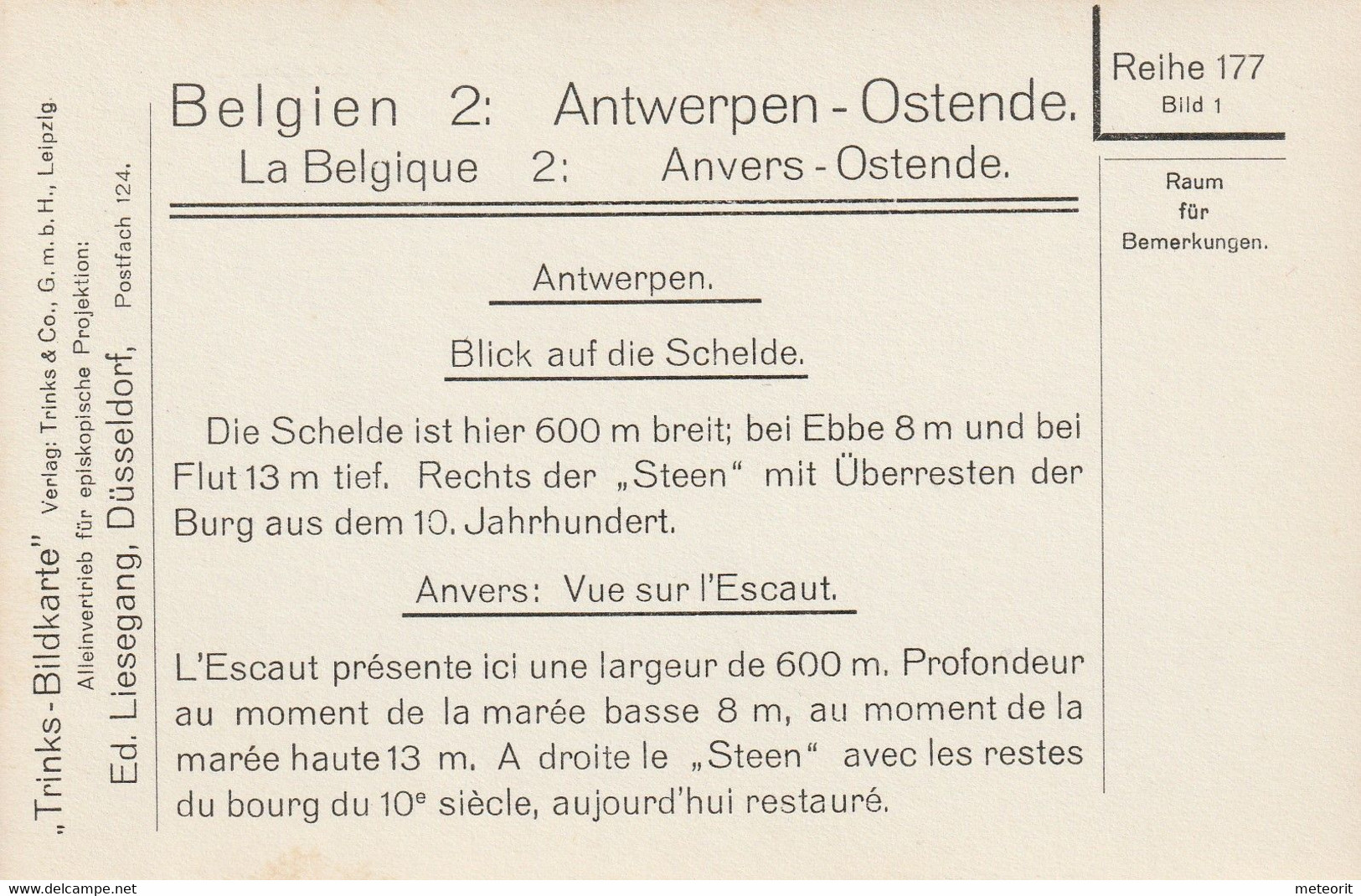 Trinks-Bildkarte, Komplette Serie, Epi-Reihe 177 Belgien 2 Antwerpen + Ostende, 12 Karten 9 X 12 Cm, Sehr Gute Erhaltung - Sammlungen & Sammellose