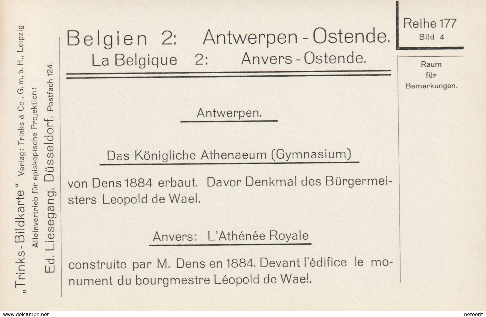 Trinks-Bildkarte, komplette Serie, Epi-Reihe 177 Belgien 2 Antwerpen + Ostende, 12 Karten 9 x 12 cm, sehr gute Erhaltung