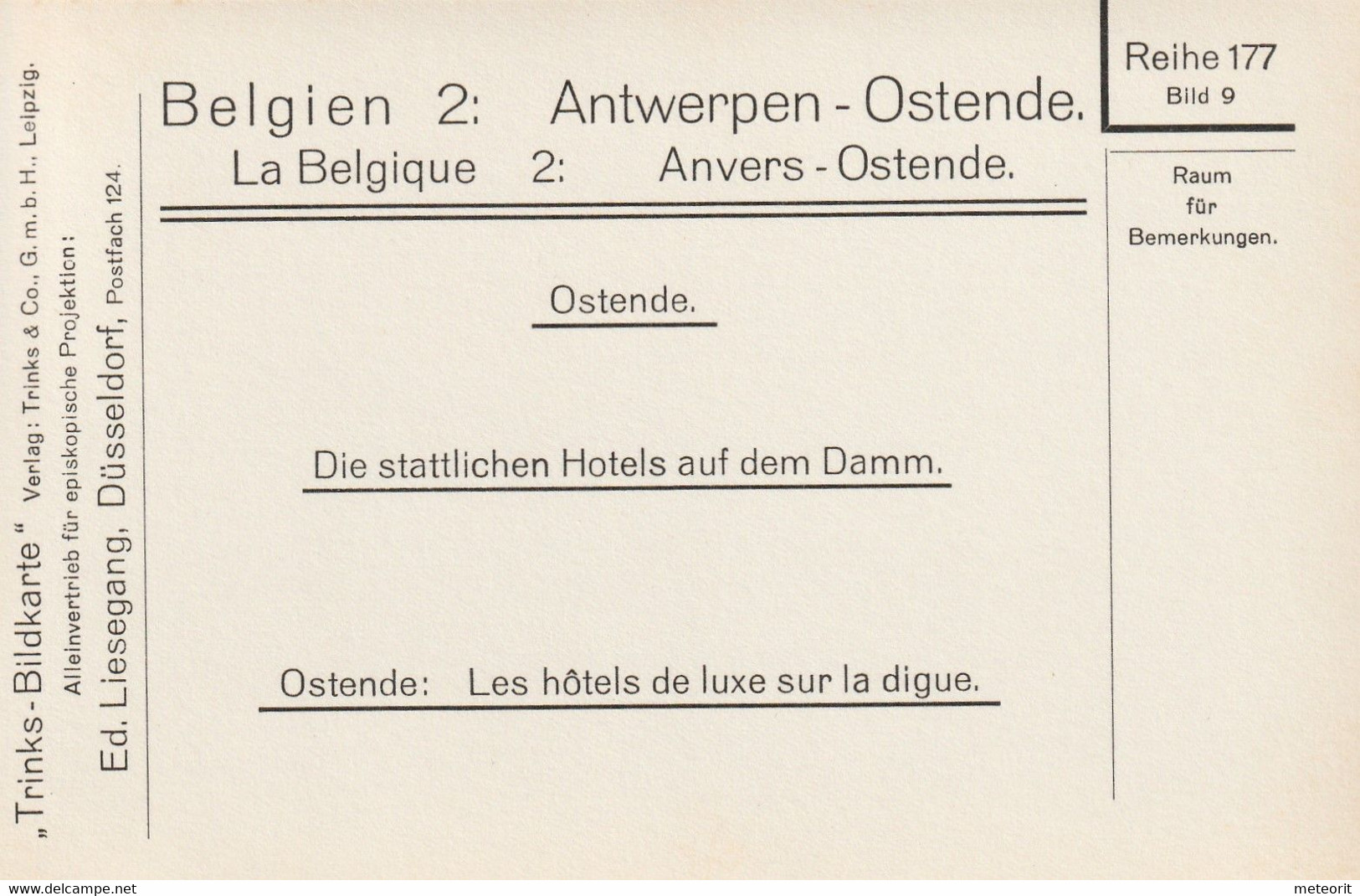 Trinks-Bildkarte, komplette Serie, Epi-Reihe 177 Belgien 2 Antwerpen + Ostende, 12 Karten 9 x 12 cm, sehr gute Erhaltung