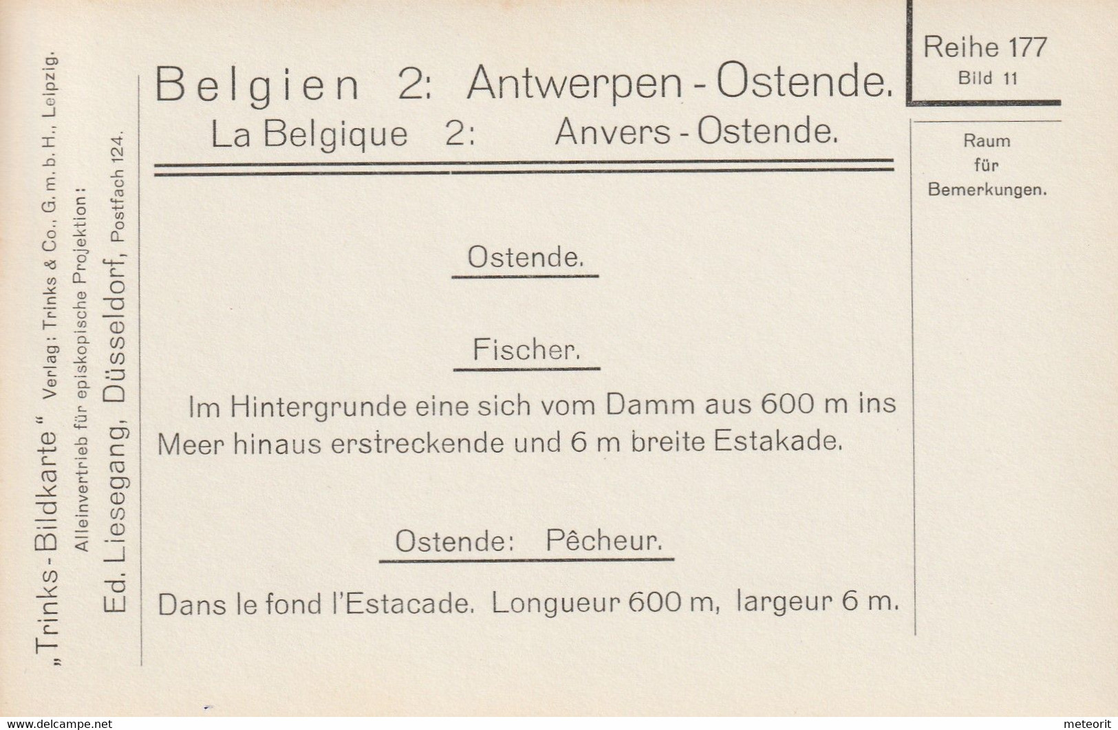 Trinks-Bildkarte, komplette Serie, Epi-Reihe 177 Belgien 2 Antwerpen + Ostende, 12 Karten 9 x 12 cm, sehr gute Erhaltung