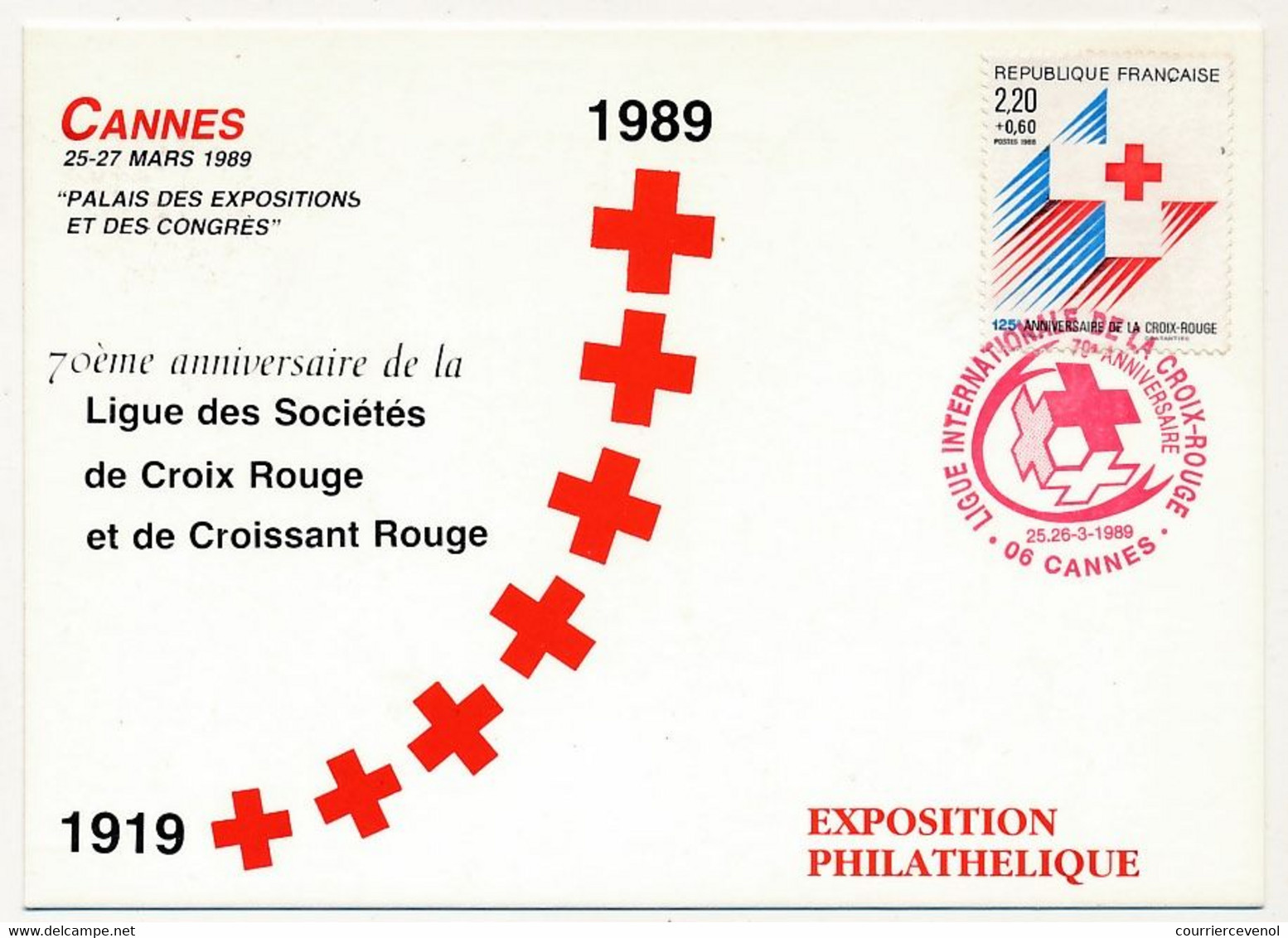 FRANCE Carte Postale "Ligue Internationale De La Croix Rouge" Cannes 1989 Oblit Temporaire Rouge - Briefe U. Dokumente