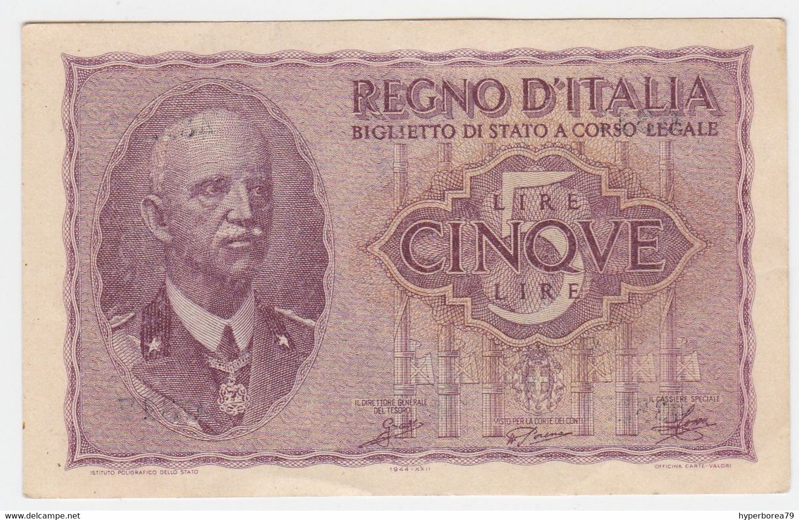 Italy P 28 - 5 Lire 1944 - AUNC - Regno D'Italia – 5 Lire