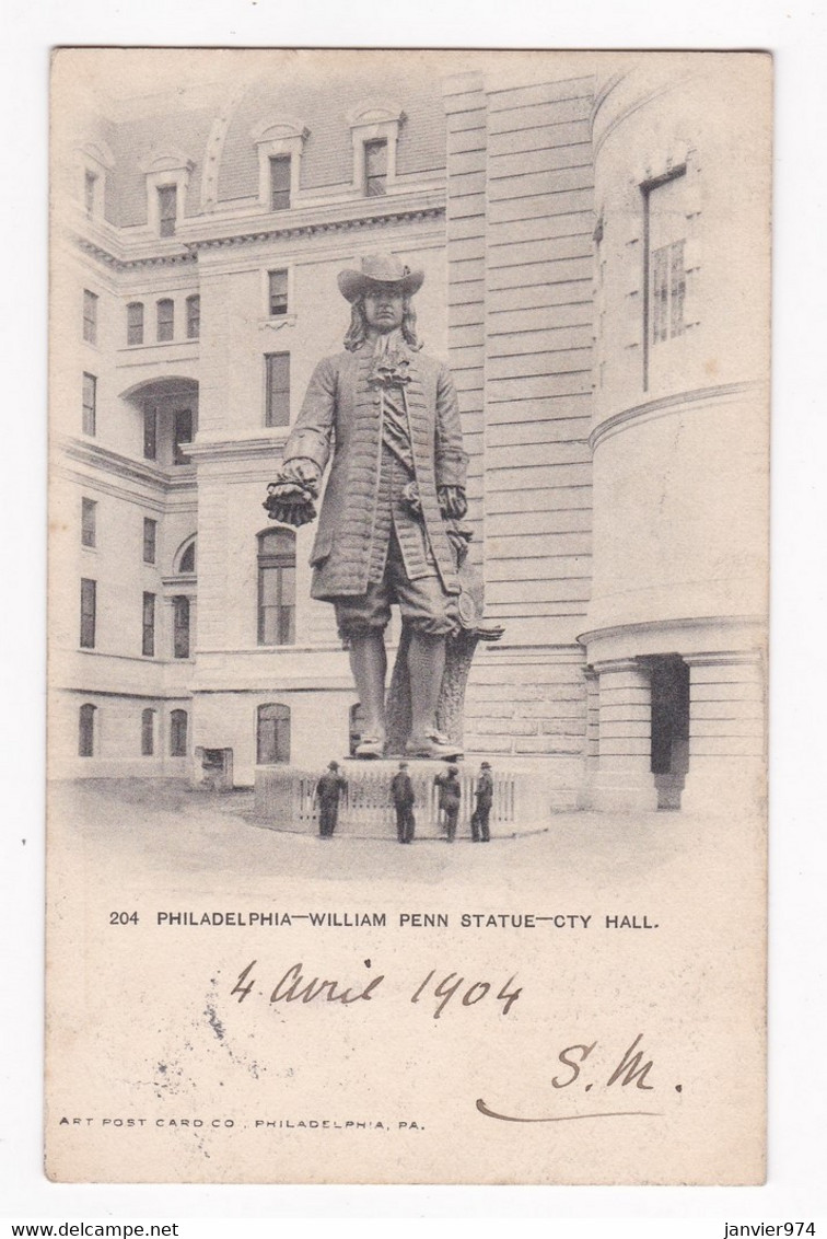 CPA 1904 Philadelphia , William Penn Statue , CTY Hall, Error CTY  Pour Le Mas D’Azil Ariège - Philadelphia