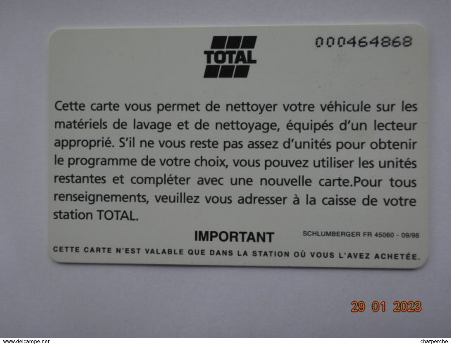 CARTE  A PUCE CHIP CARD CARTE LAVAGE AUTO TOTAL 54 UNITES - Lavage Auto