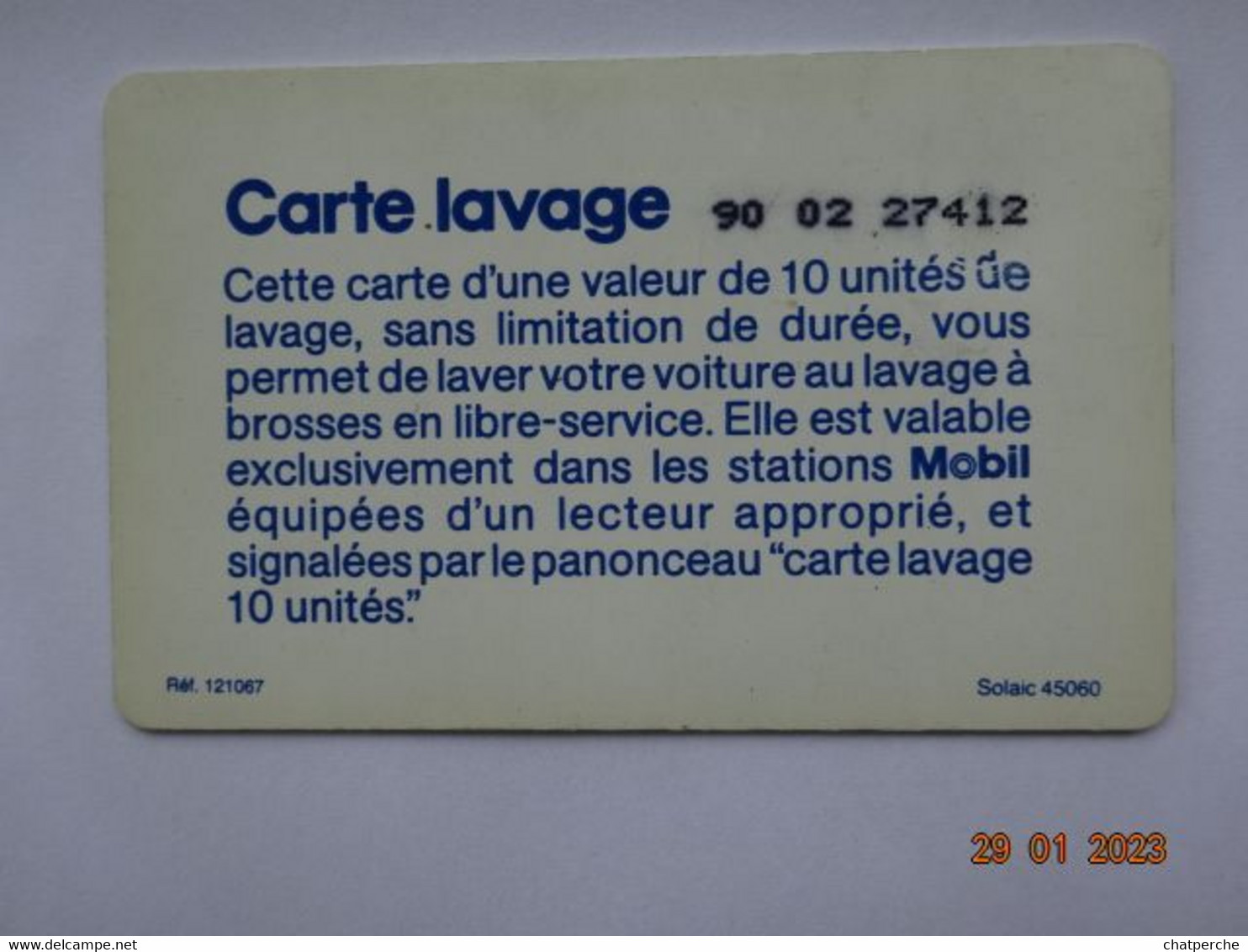 CARTE  A PUCE CHIP CARD CARTE LAVAGE AUTO MOBIL  10 UNITES - Car Wash Cards